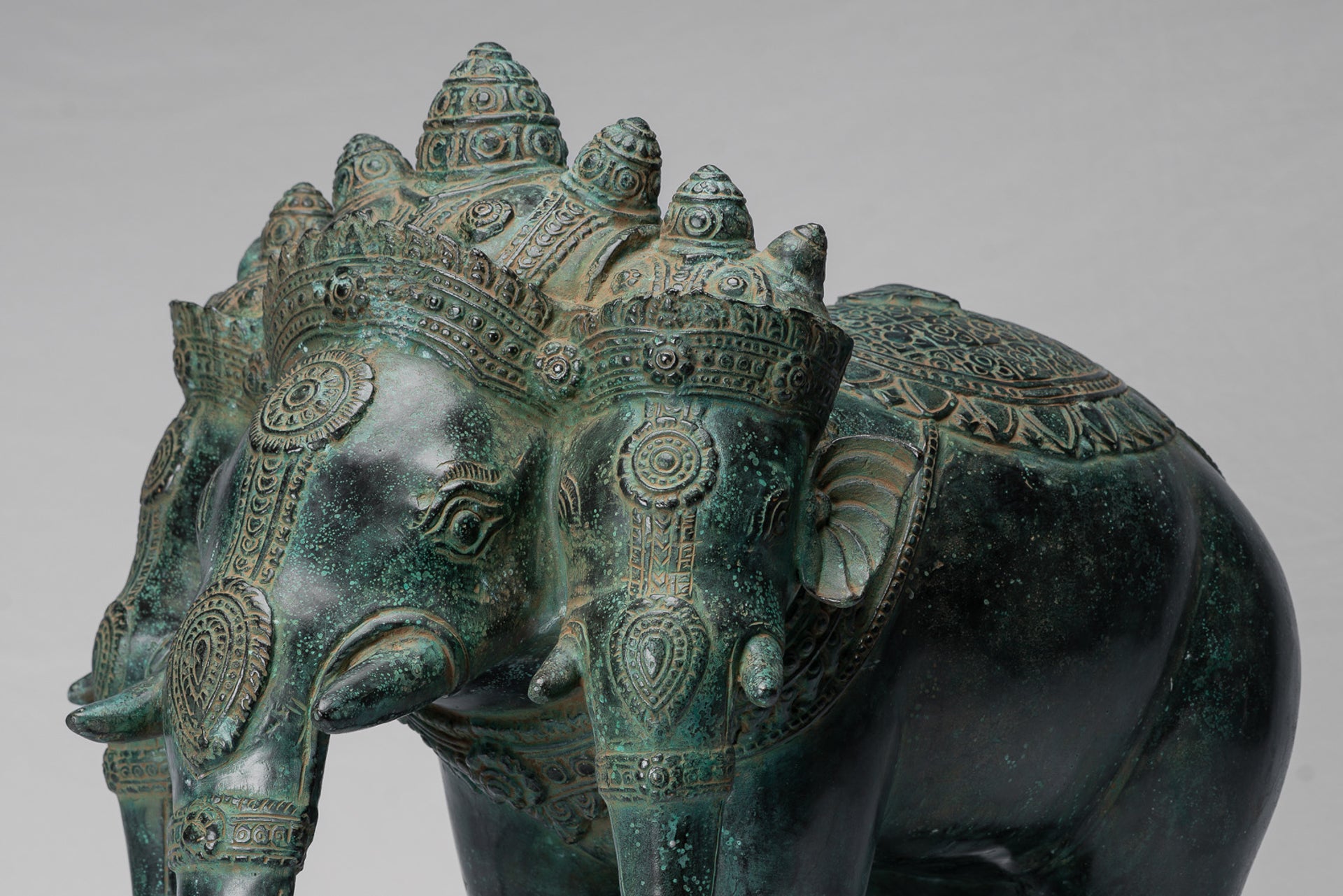 Antique Khmer Style Bronze Erawan Airavata or Elephant Statue - 44cm/18" Tall