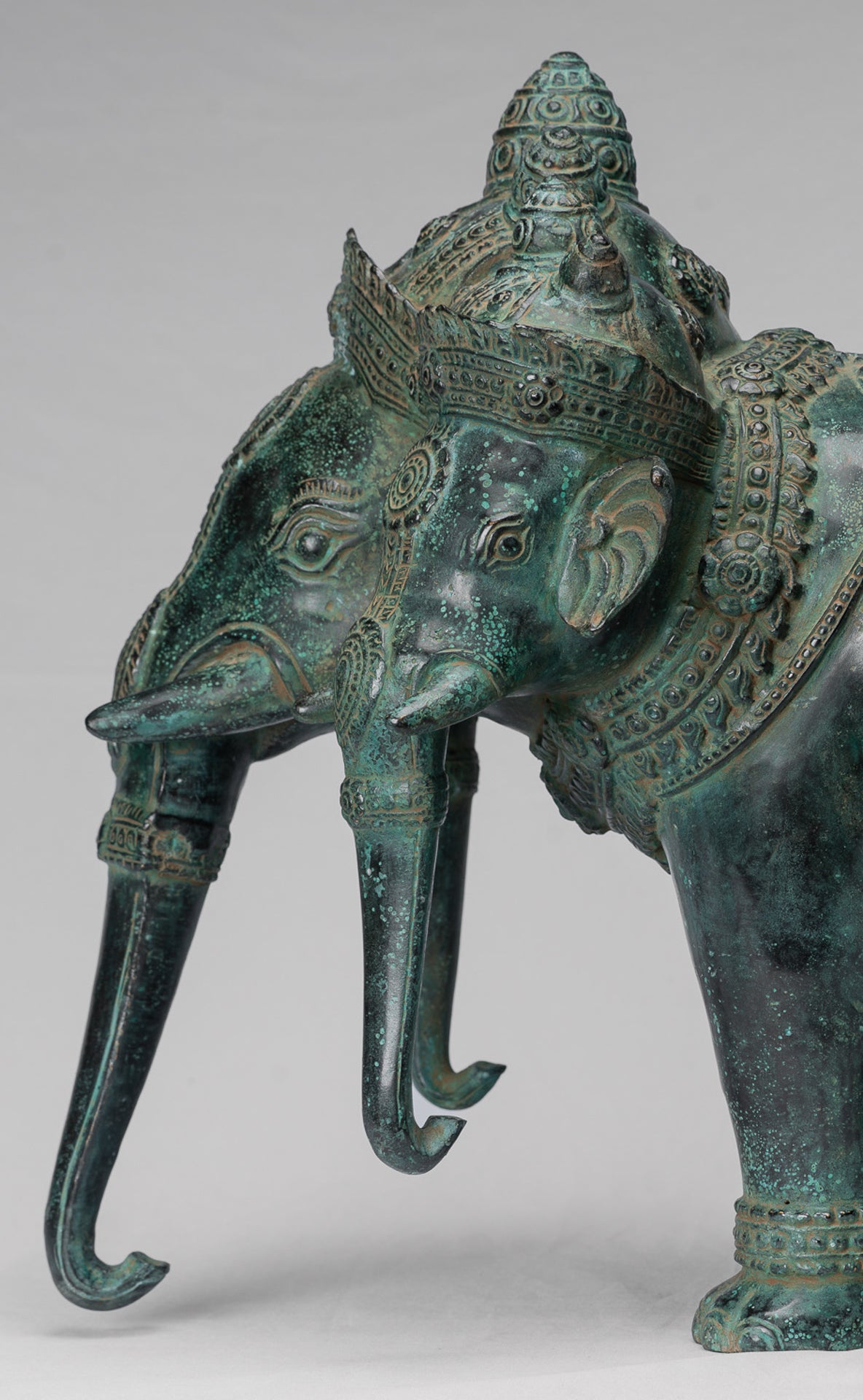 Antique Khmer Style Bronze Erawan Airavata or Elephant Statue - 44cm/18" Tall