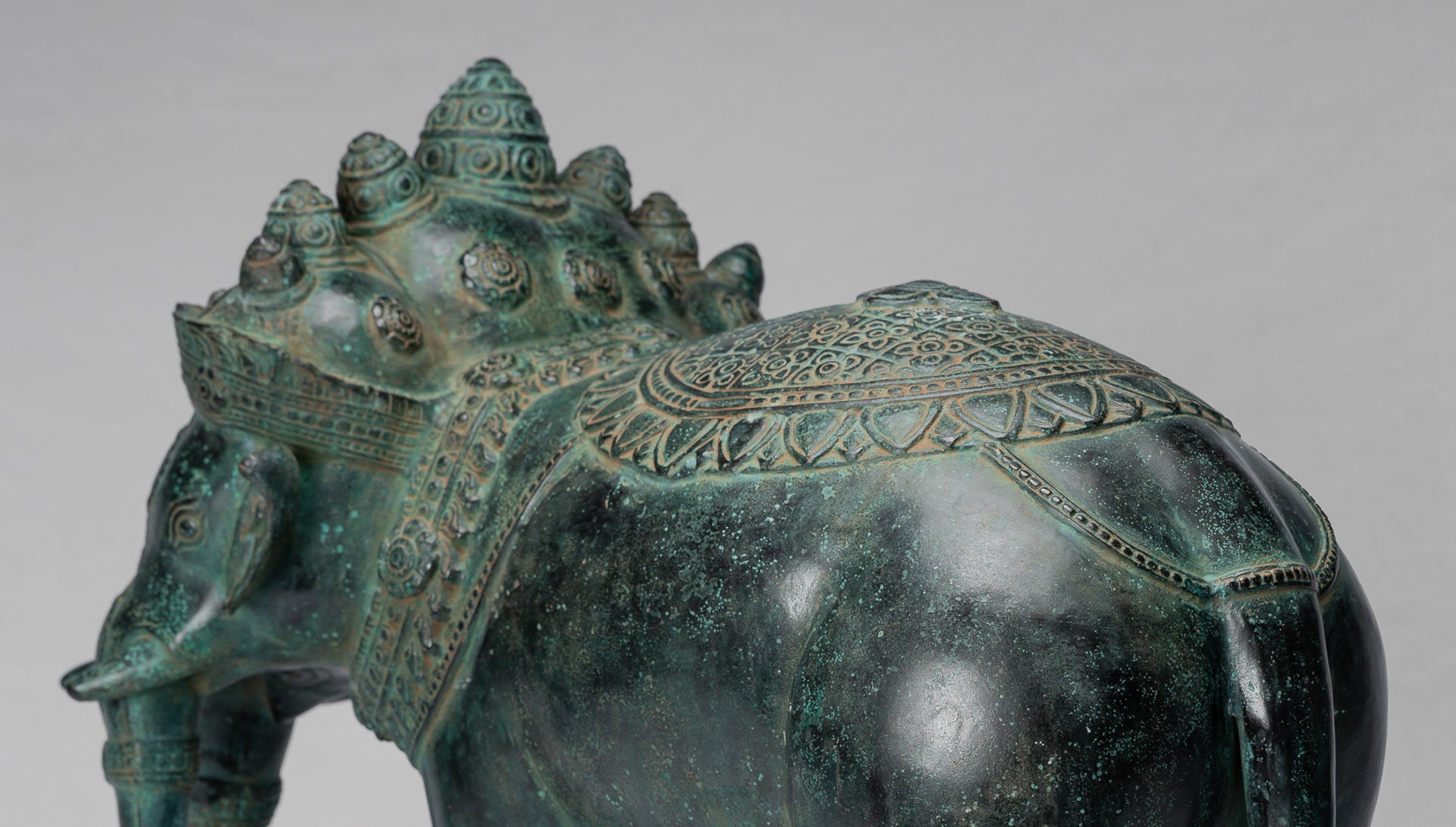 Antique Khmer Style Bronze Erawan Airavata or Elephant Statue - 44cm/18" Tall