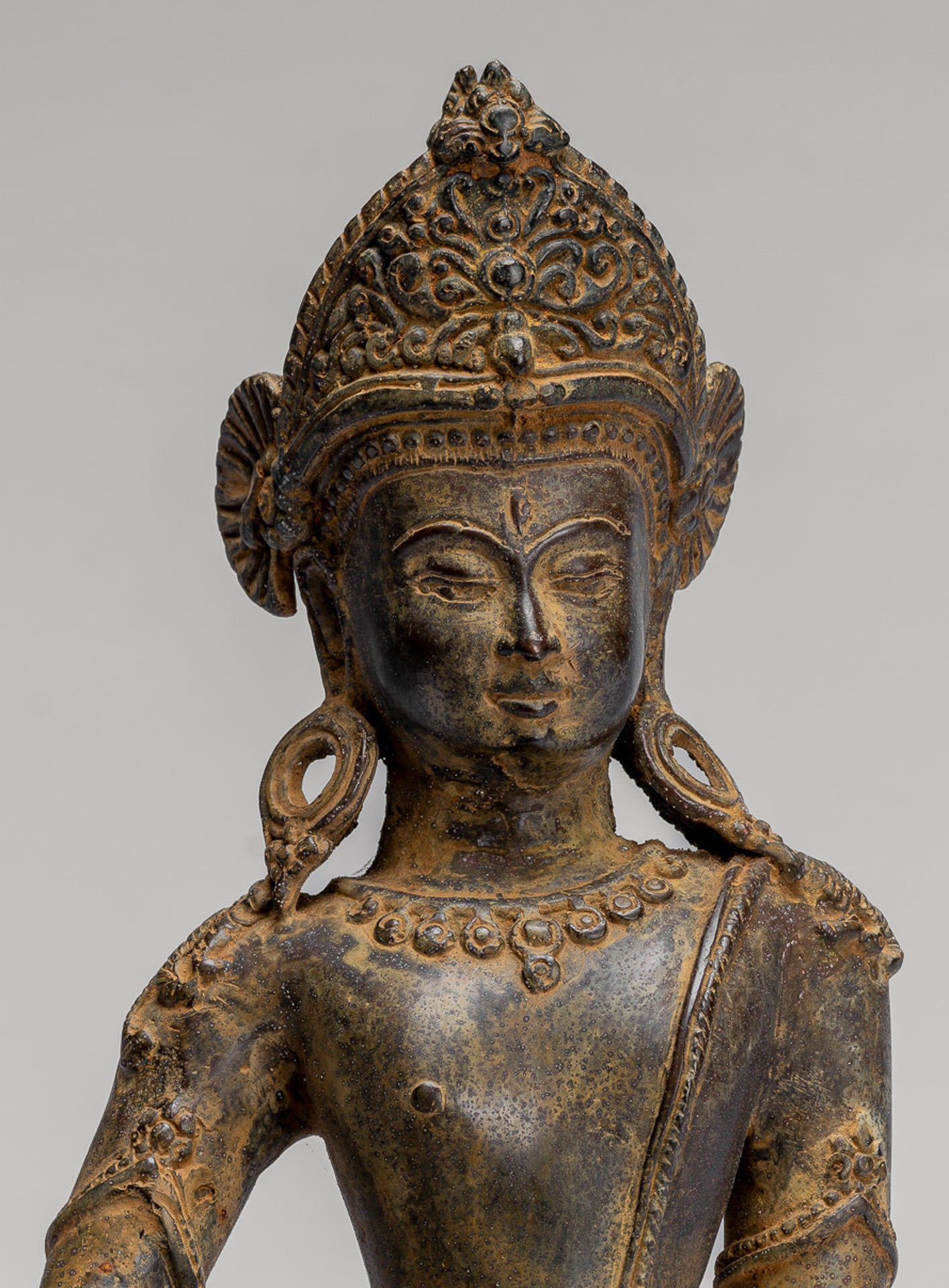 Tara Statue - Antique Java Style Indonesian Bronze Devi Tara Statue - 25cm/10"