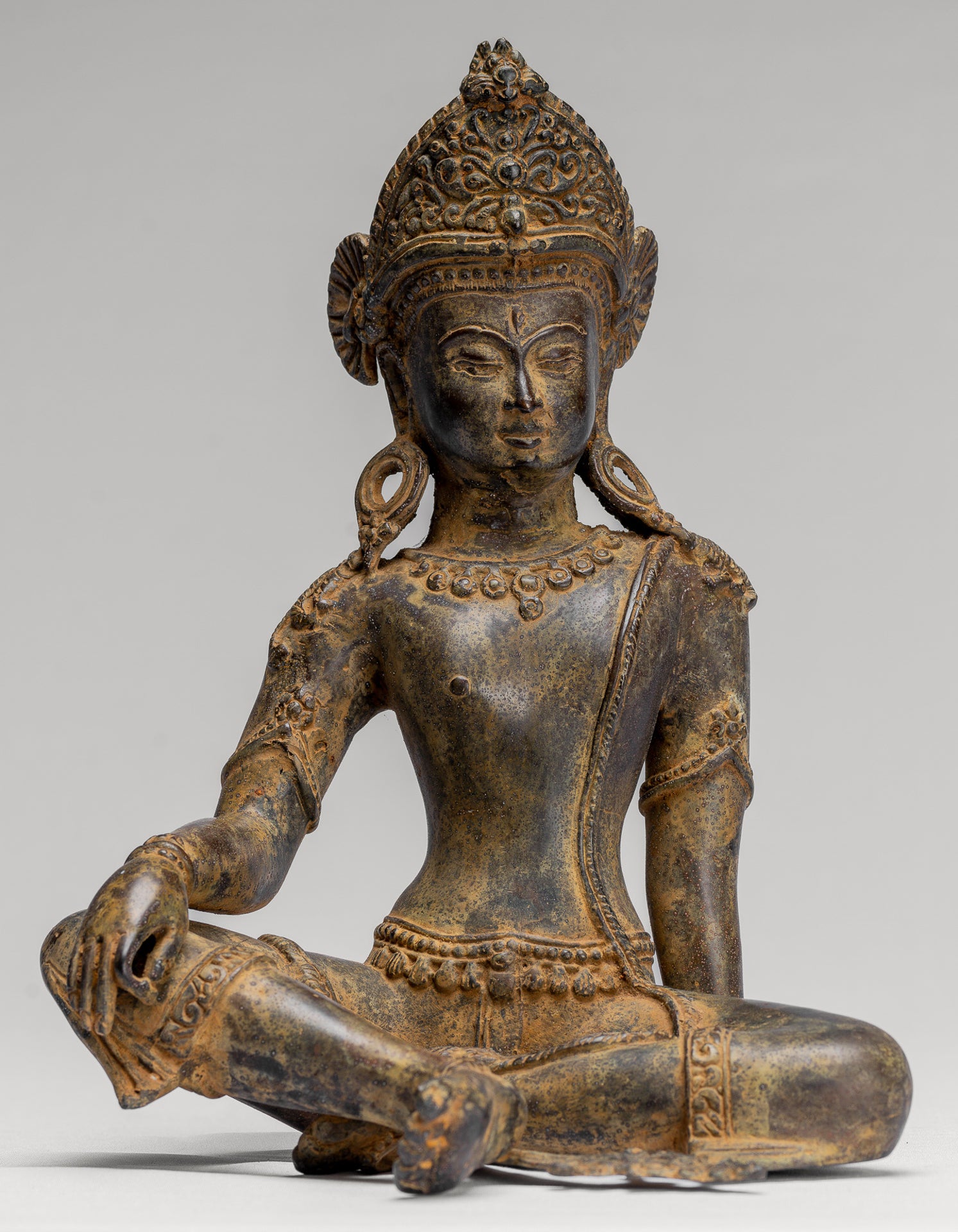 Tara Statue - Antique Java Style Indonesian Bronze Devi Tara Statue - 25cm/10"