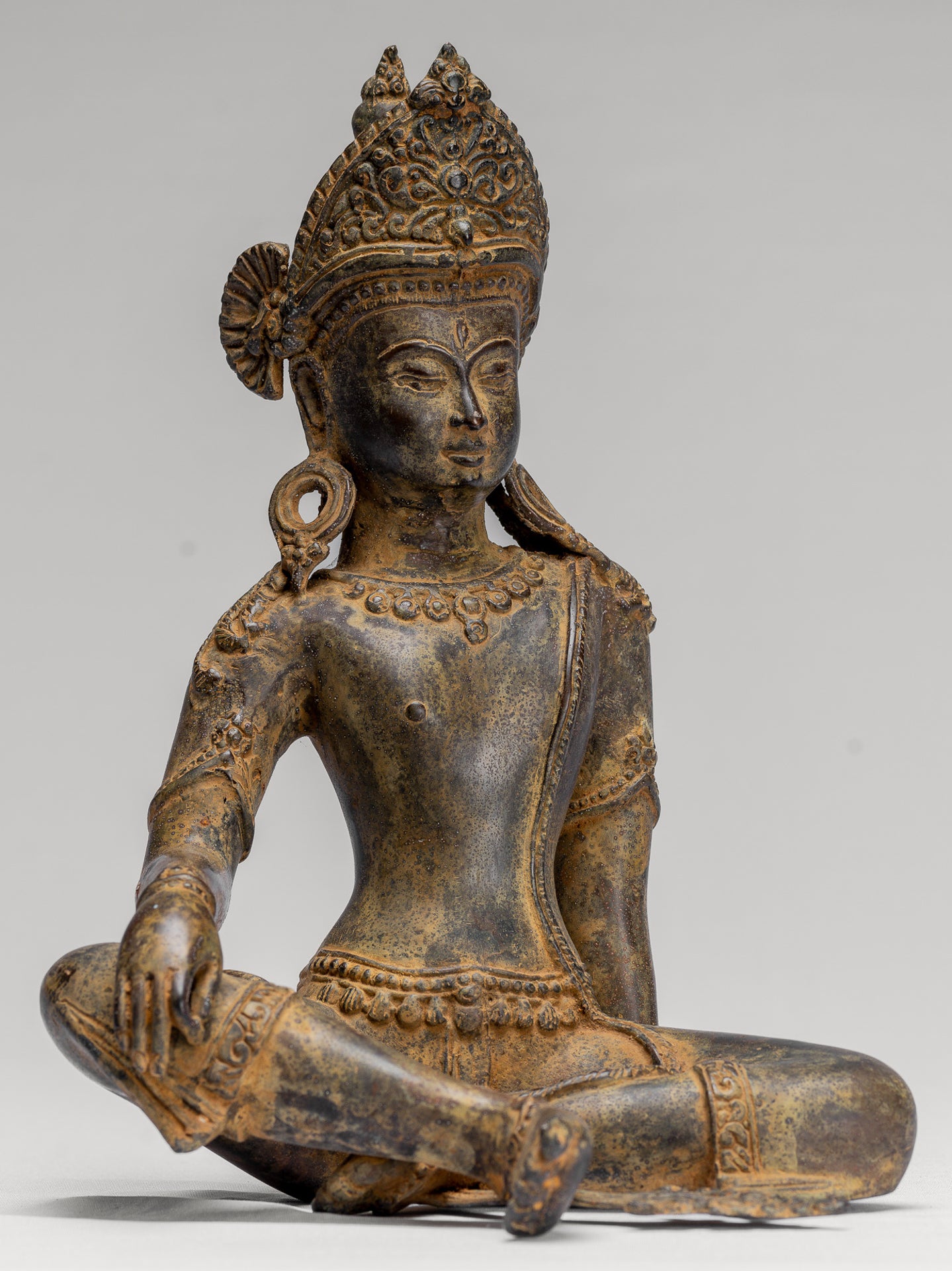 Tara Statue - Antique Java Style Indonesian Bronze Devi Tara Statue - 25cm/10"