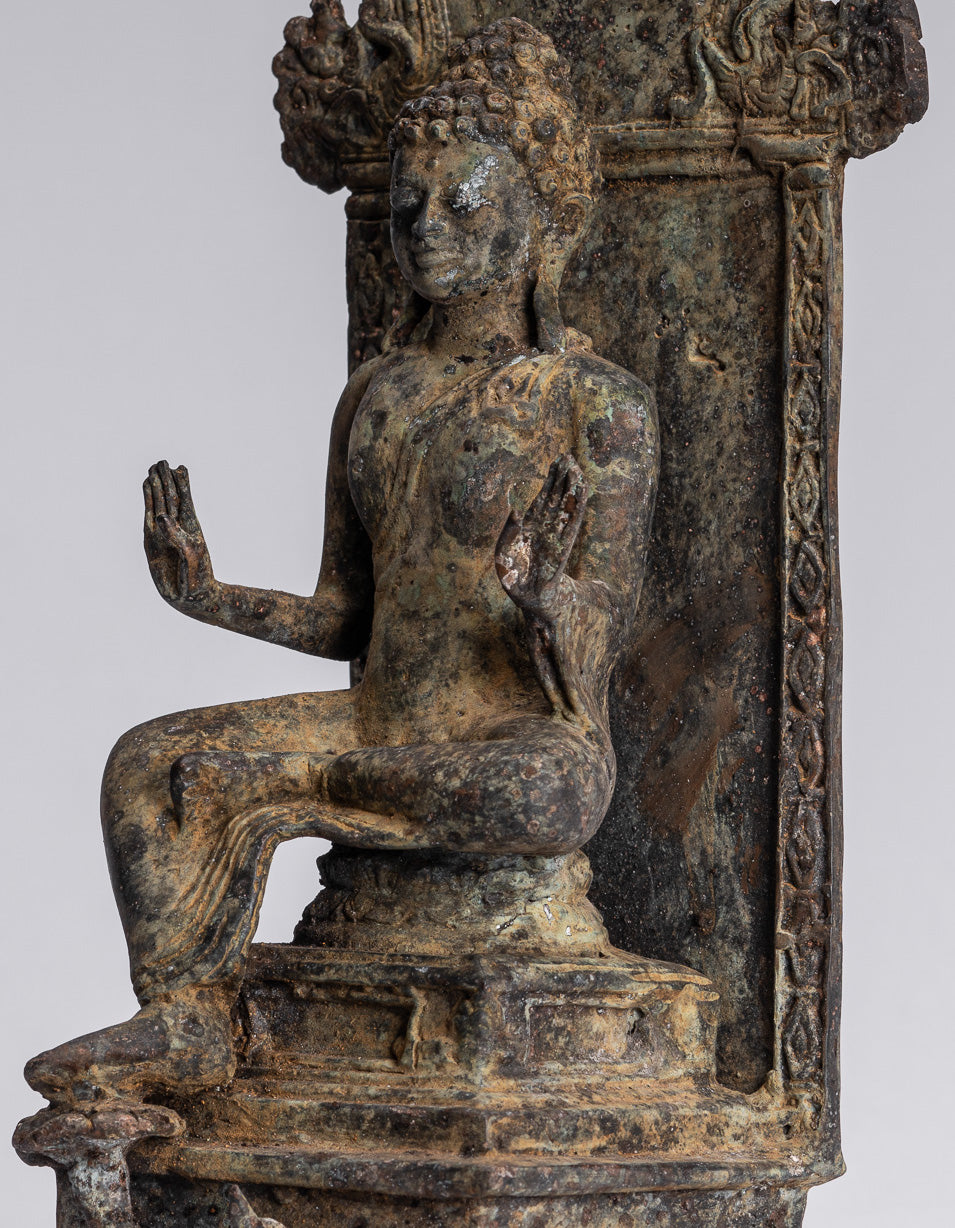 Buddha Statue - Antique Indonesian Style Bronze Javanese Protection Buddha Statue - 28cm/11"