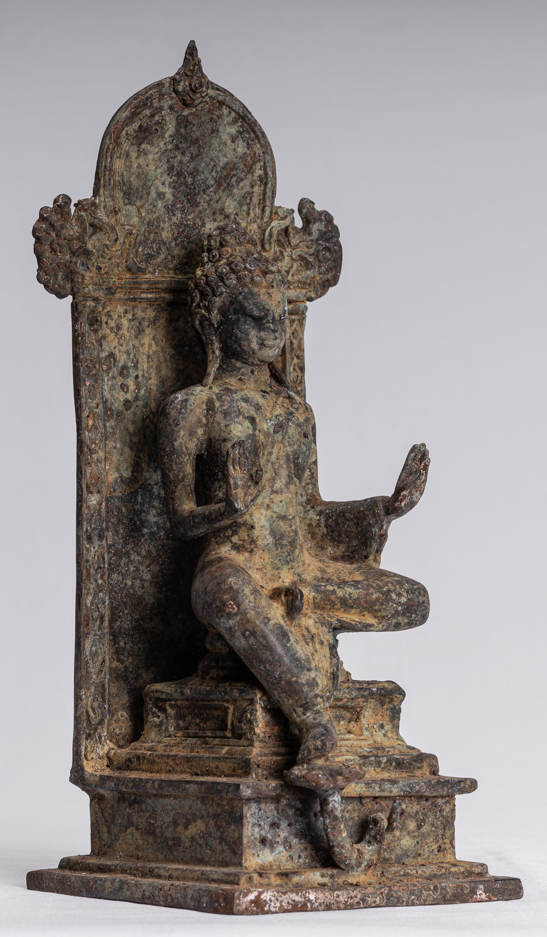 Buddha Statue - Antique Indonesian Style Bronze Javanese Protection Buddha Statue - 28cm/11"