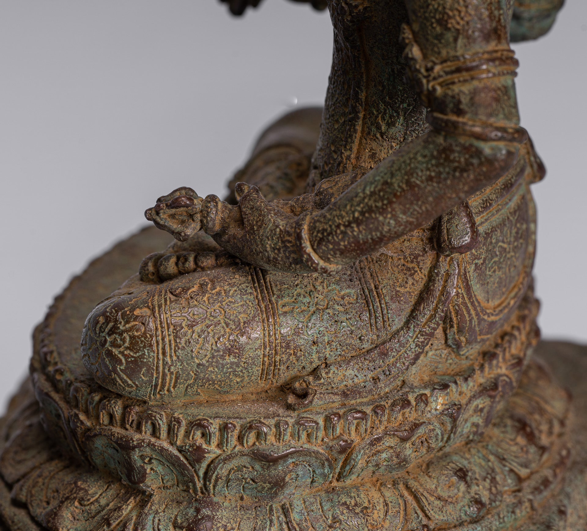 Tara Statue - Antique Java Style Majapahit Seated Bronze Devi Vajra Tara Statue - 25cm/10"