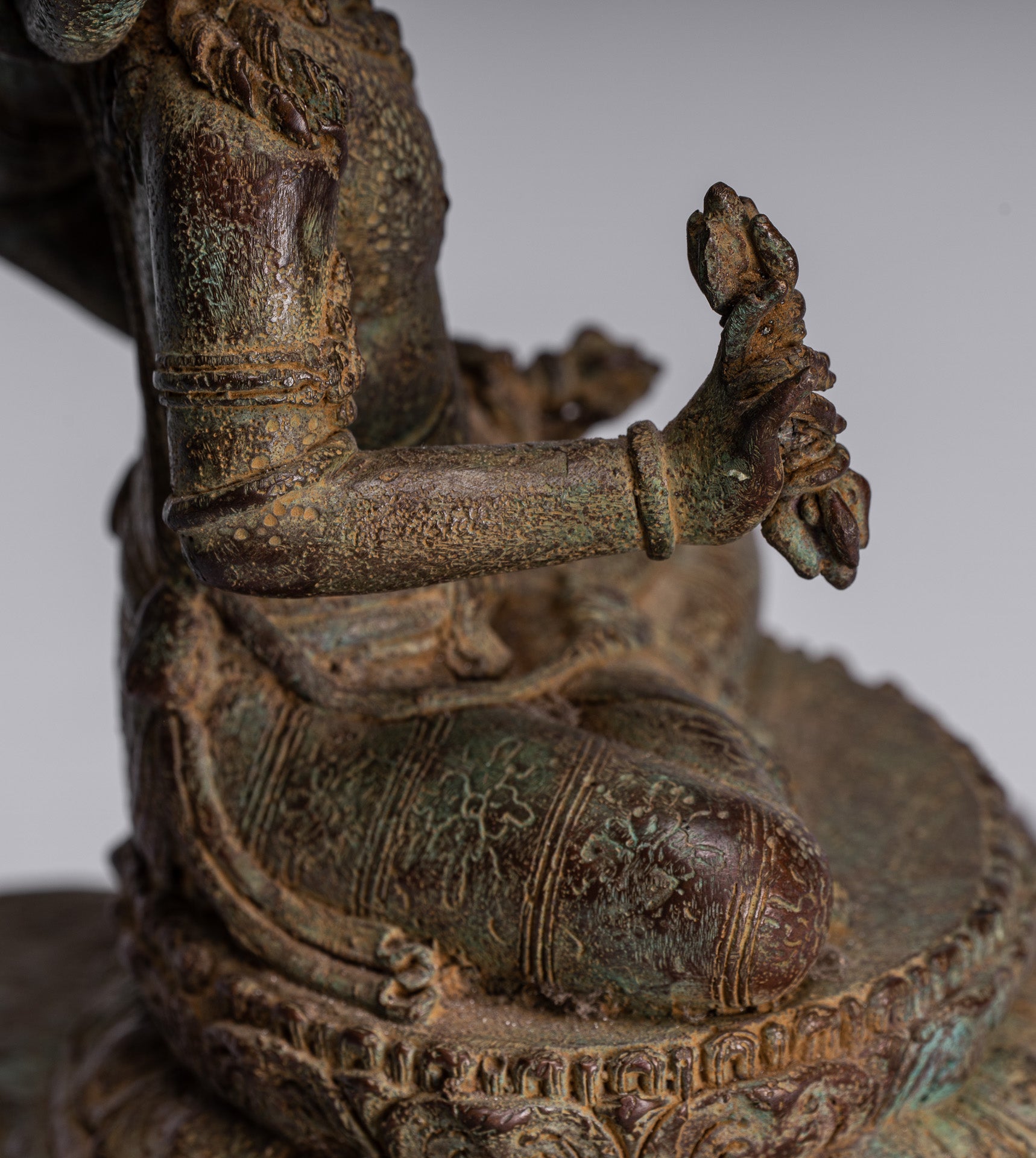 Tara Statue - Antique Java Style Majapahit Seated Bronze Devi Vajra Tara Statue - 25cm/10"