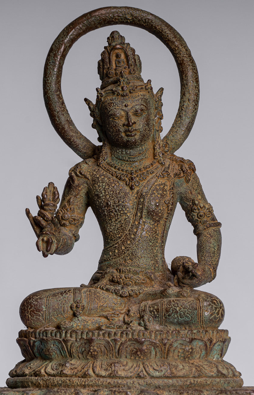 Tara Statue - Antique Java Style Majapahit Seated Bronze Devi Vajra Tara Statue - 25cm/10"