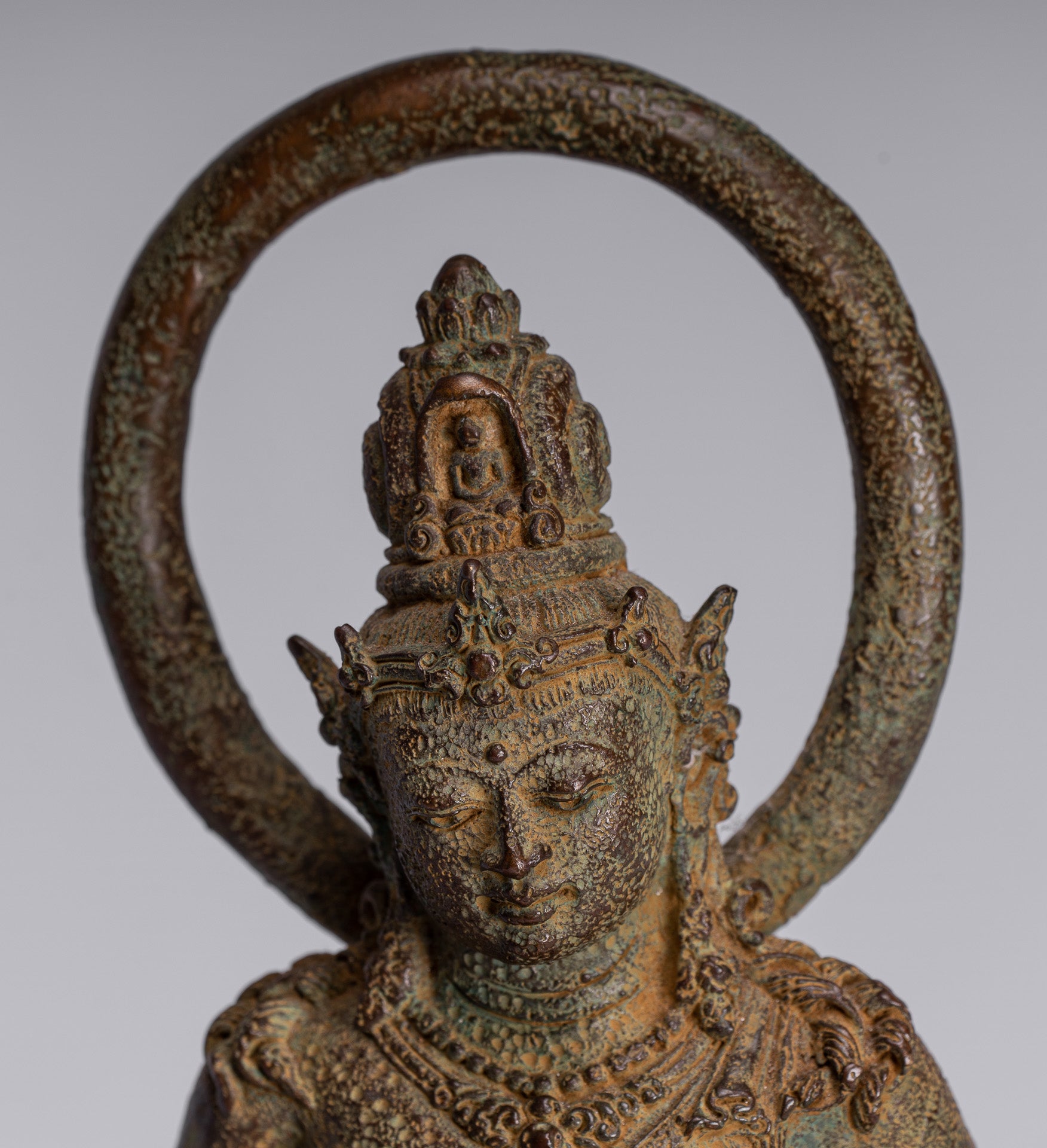 Tara Statue - Antique Java Style Majapahit Seated Bronze Devi Vajra Tara Statue - 25cm/10"