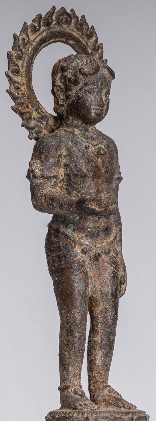 Devotee Statue - Antique Indonesian Style Bronze Javanese Devotee of Buddha Statue - 27cm/11"