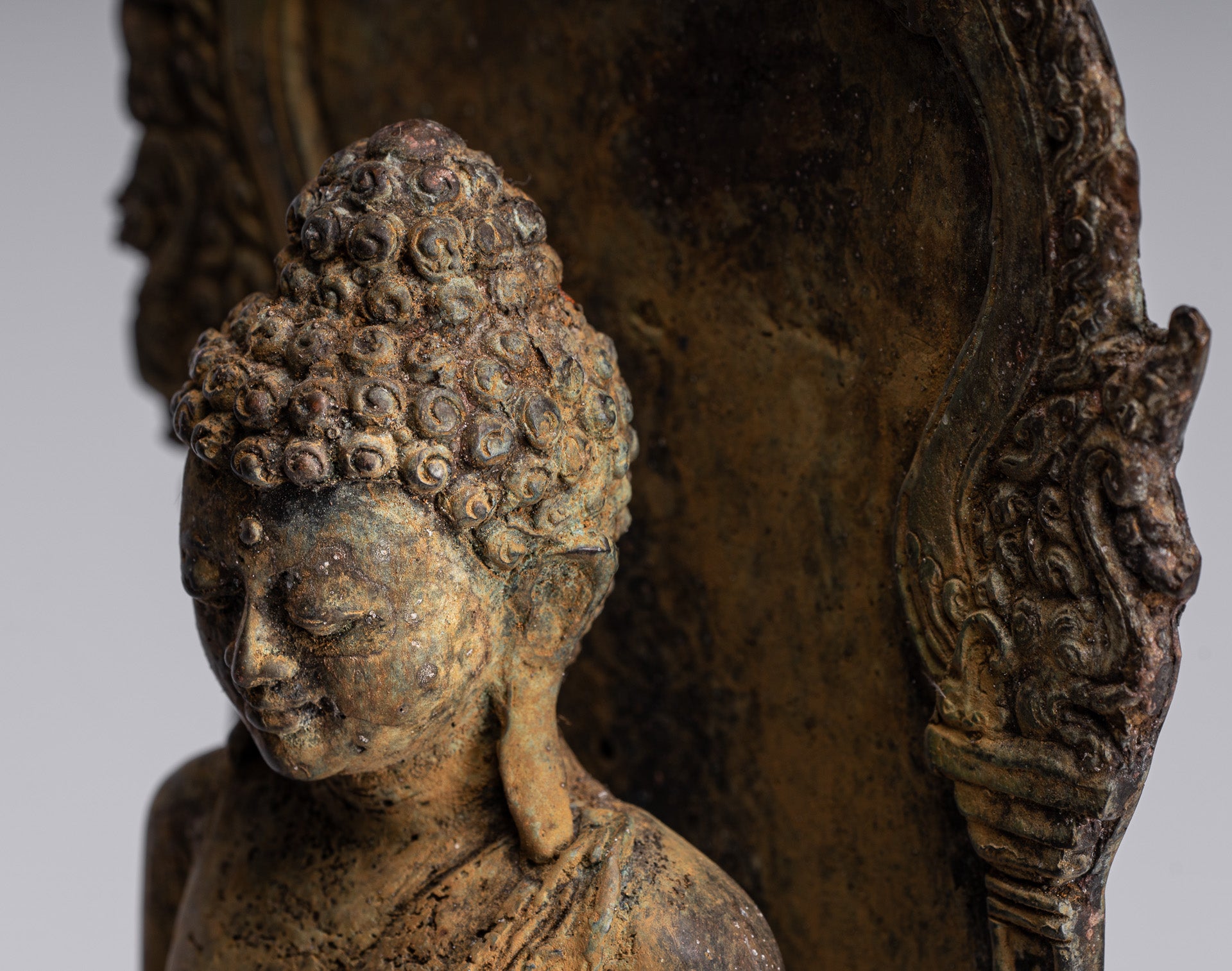 Statue Buddha - Antique stile indonesiano in piedi bronzo giavanese protezione Buddha - 37 cm/15 "