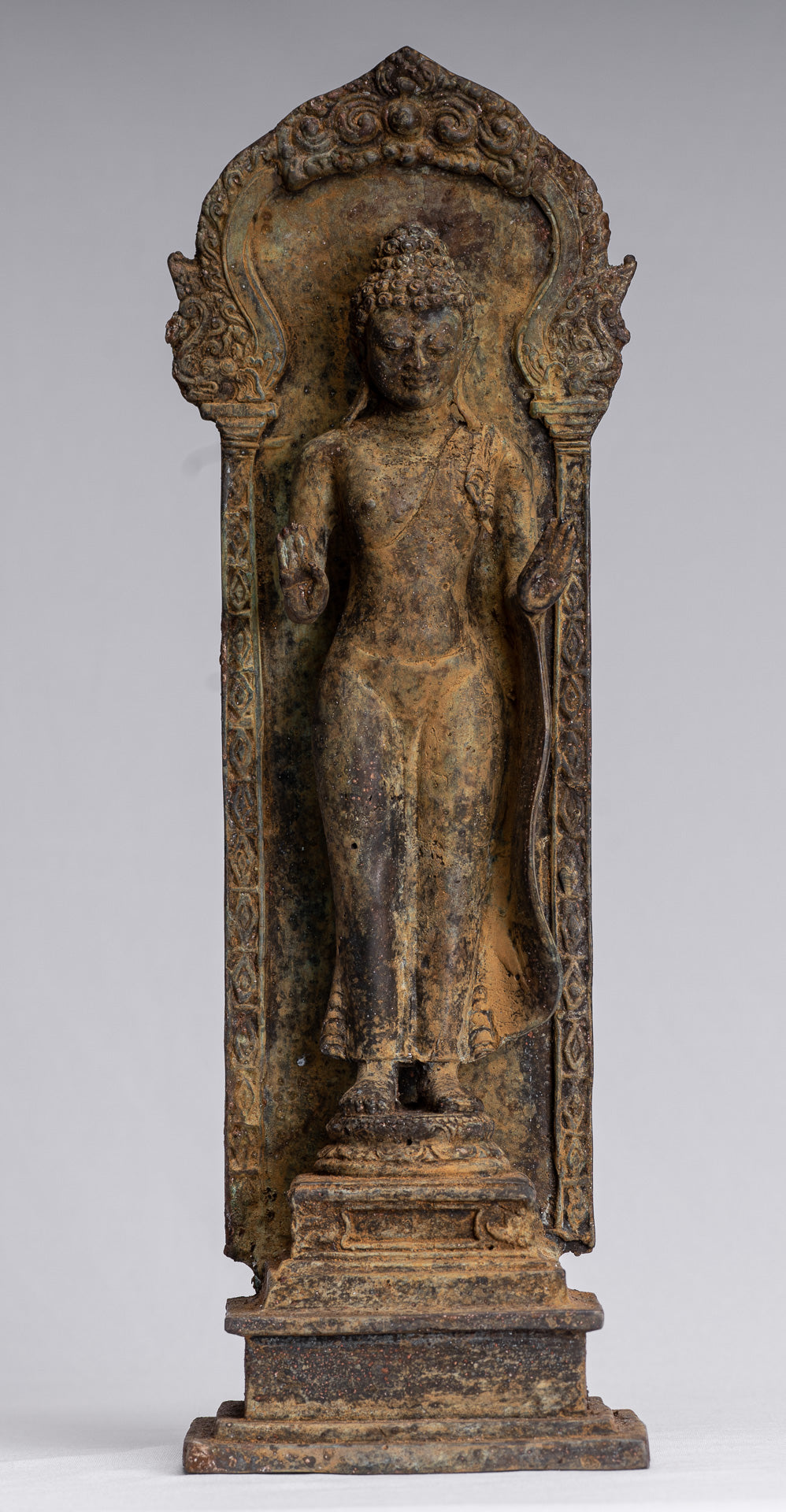 Statue Buddha - Antique stile indonesiano in piedi bronzo giavanese protezione Buddha - 37 cm/15 "