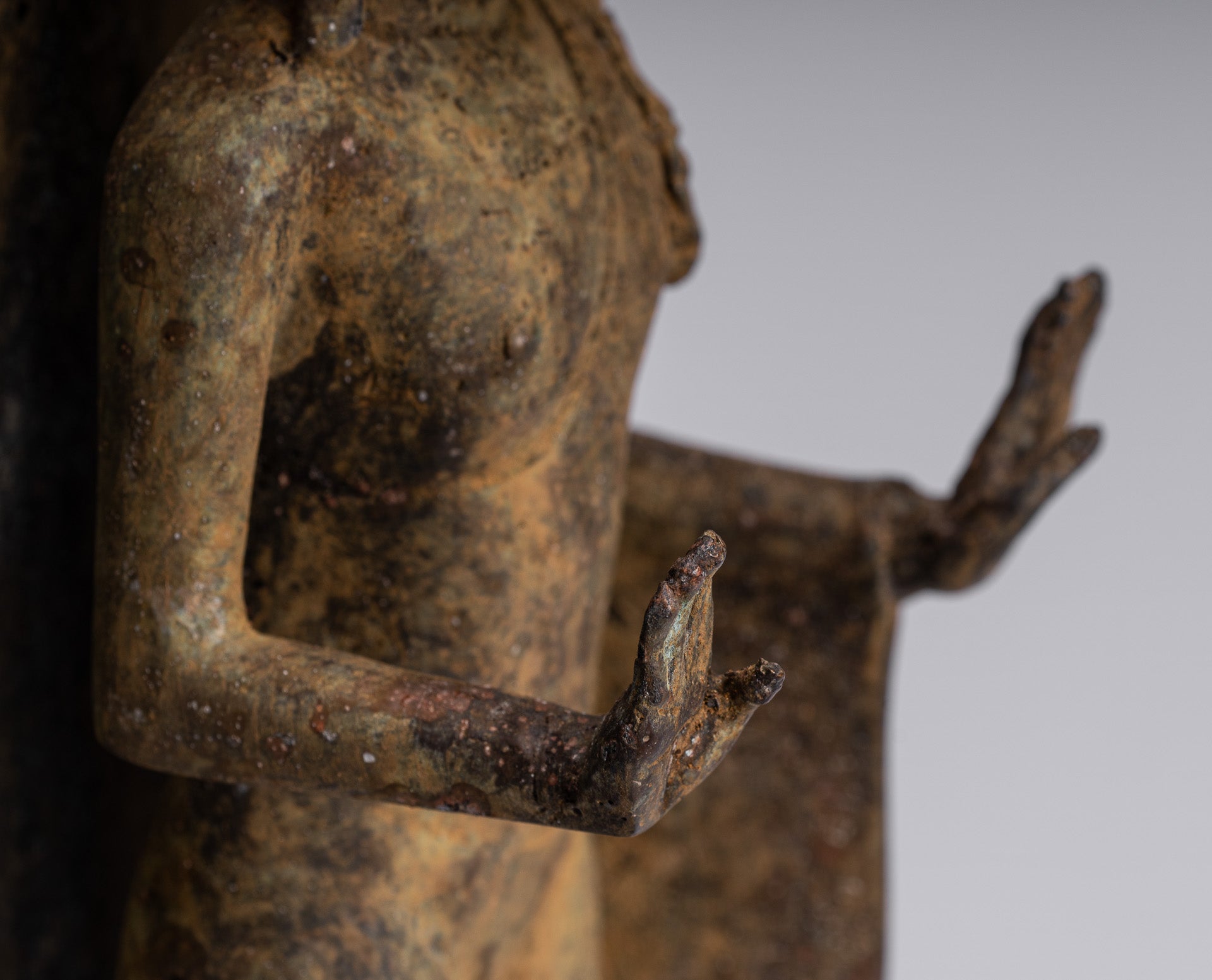 Statue Buddha - Antique stile indonesiano in piedi bronzo giavanese protezione Buddha - 37 cm/15 "