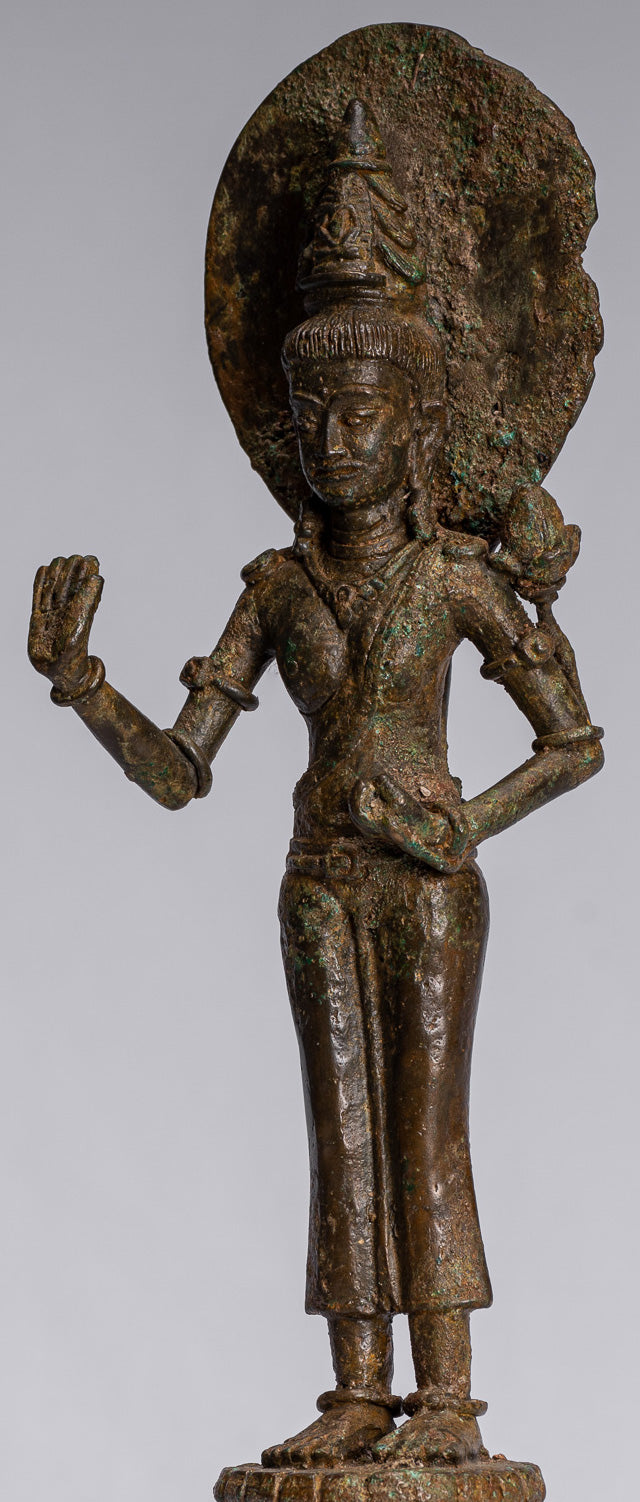 Lokeshvara - Antique Indonesian Style Majapahit Standing Bronze Lokeshvara Statue - 27cm/11"