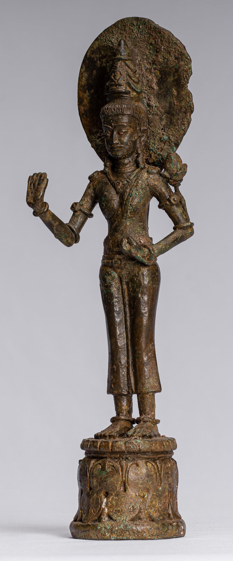Lokeshvara - Antique Indonesian Style Majapahit Standing Bronze Lokeshvara Statue - 27cm/11"