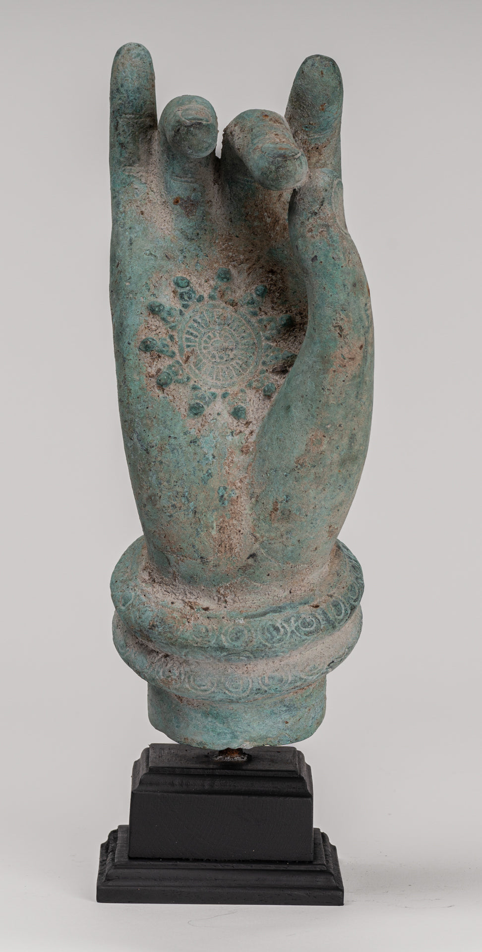 Mounted Antique Khmer Style Southeast Asia Bronze Teaching Hand - 28cm/11"