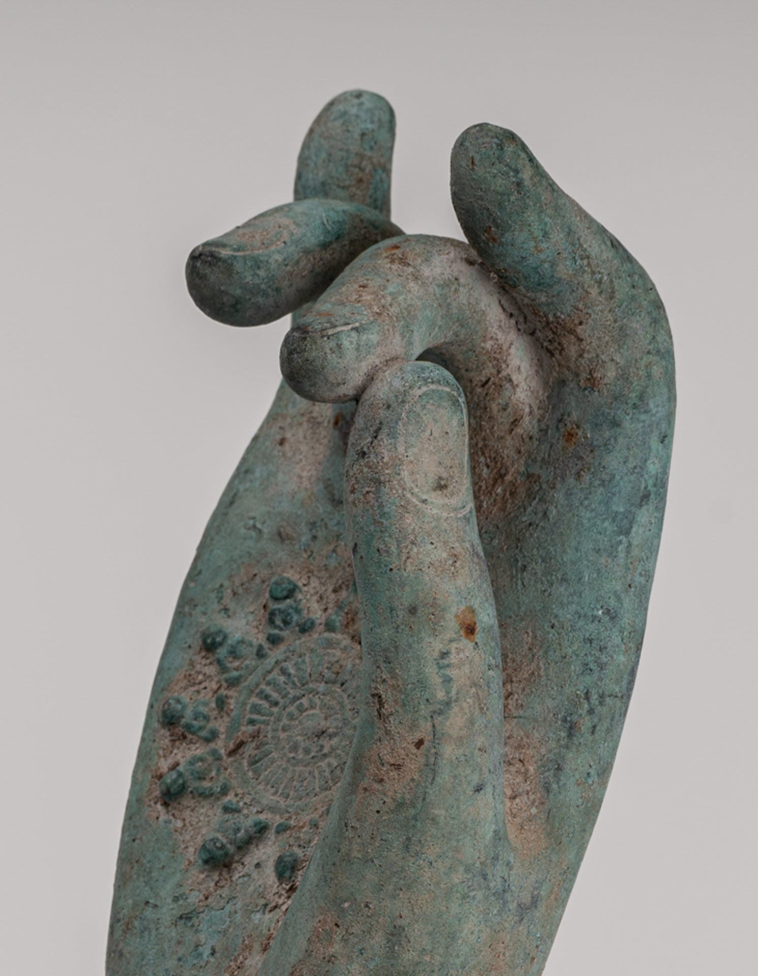 Mounted Antique Khmer Style Southeast Asia Bronze Teaching Hand - 28cm/11"