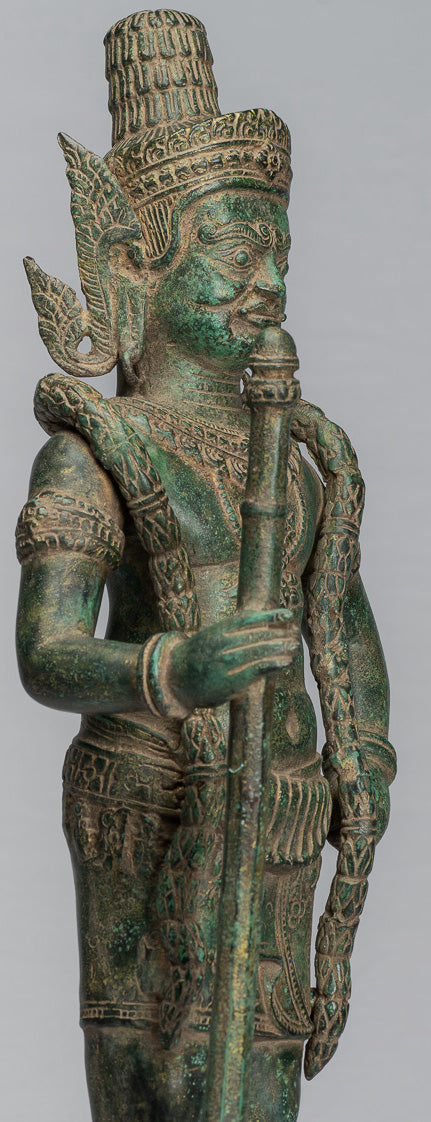 Statua del Guardian - Antique Khmer Bronze Koh Ker Style Yaksha Temple Guardian - 56 cm / 22 "