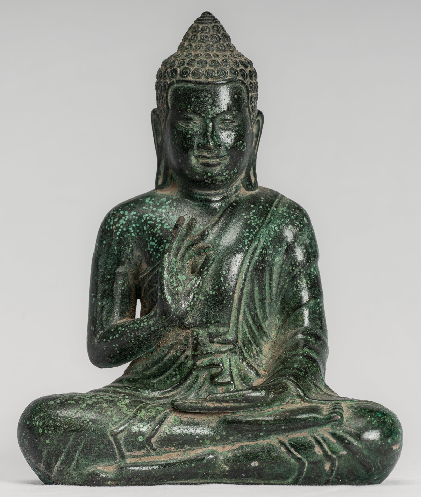 Buddha Statue - Buddha - Antique Khmer Style Seated Bronze Teaching Buddha Statue - 20cm/8"