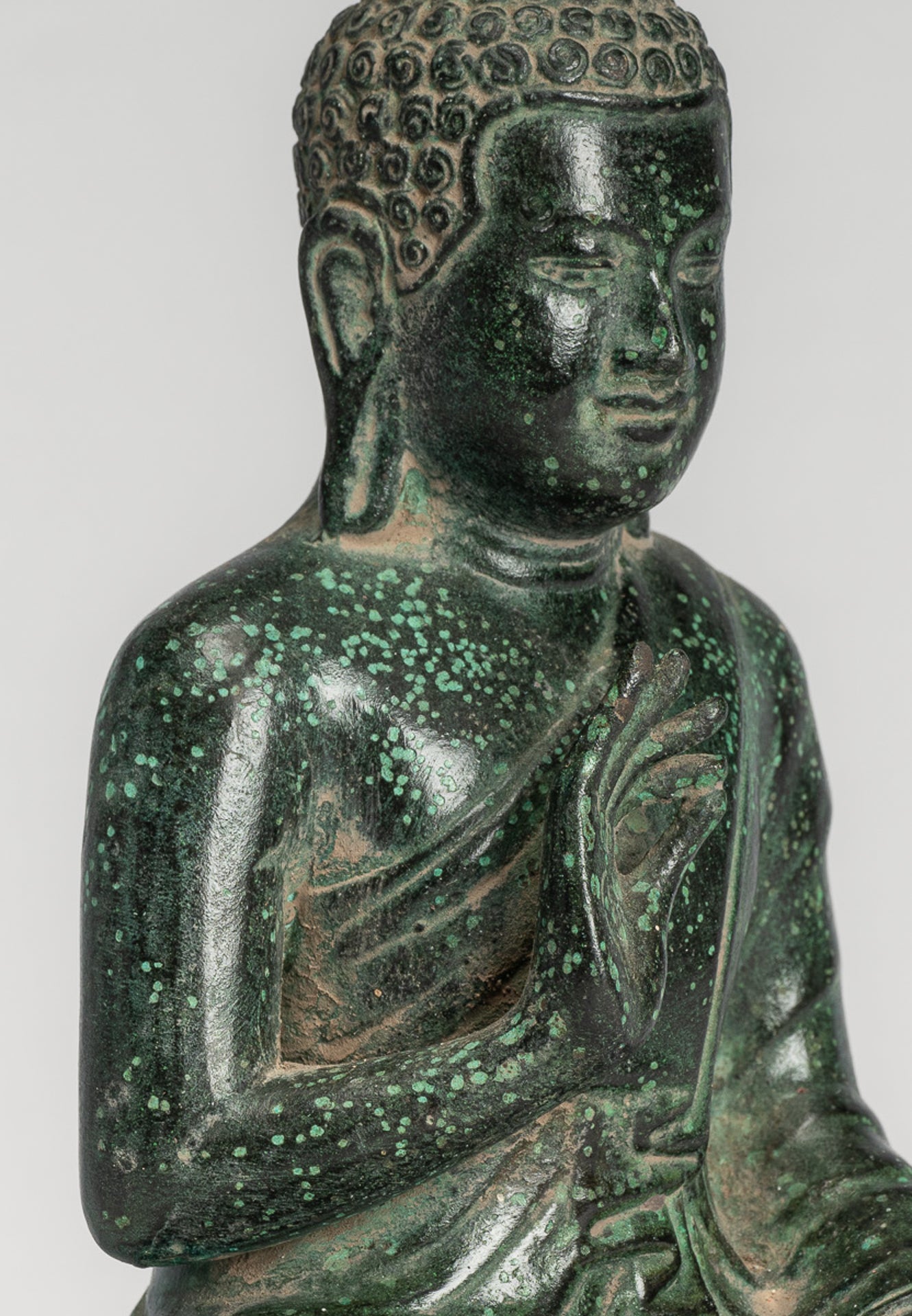 Buddha Statue - Buddha - Antique Khmer Style Seated Bronze Teaching Buddha Statue - 20cm/8"