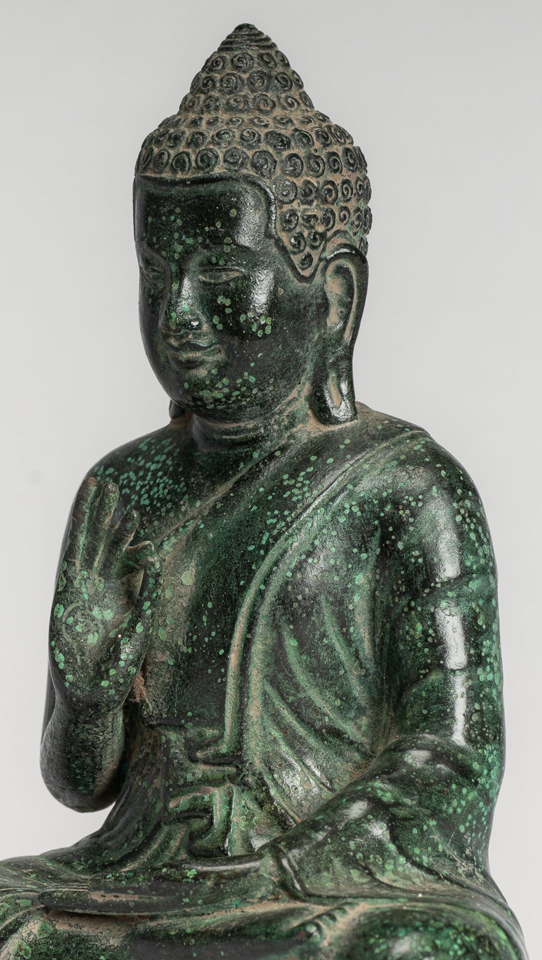 Buddha Statue - Buddha - Antique Khmer Style Seated Bronze Teaching Buddha Statue - 20cm/8"