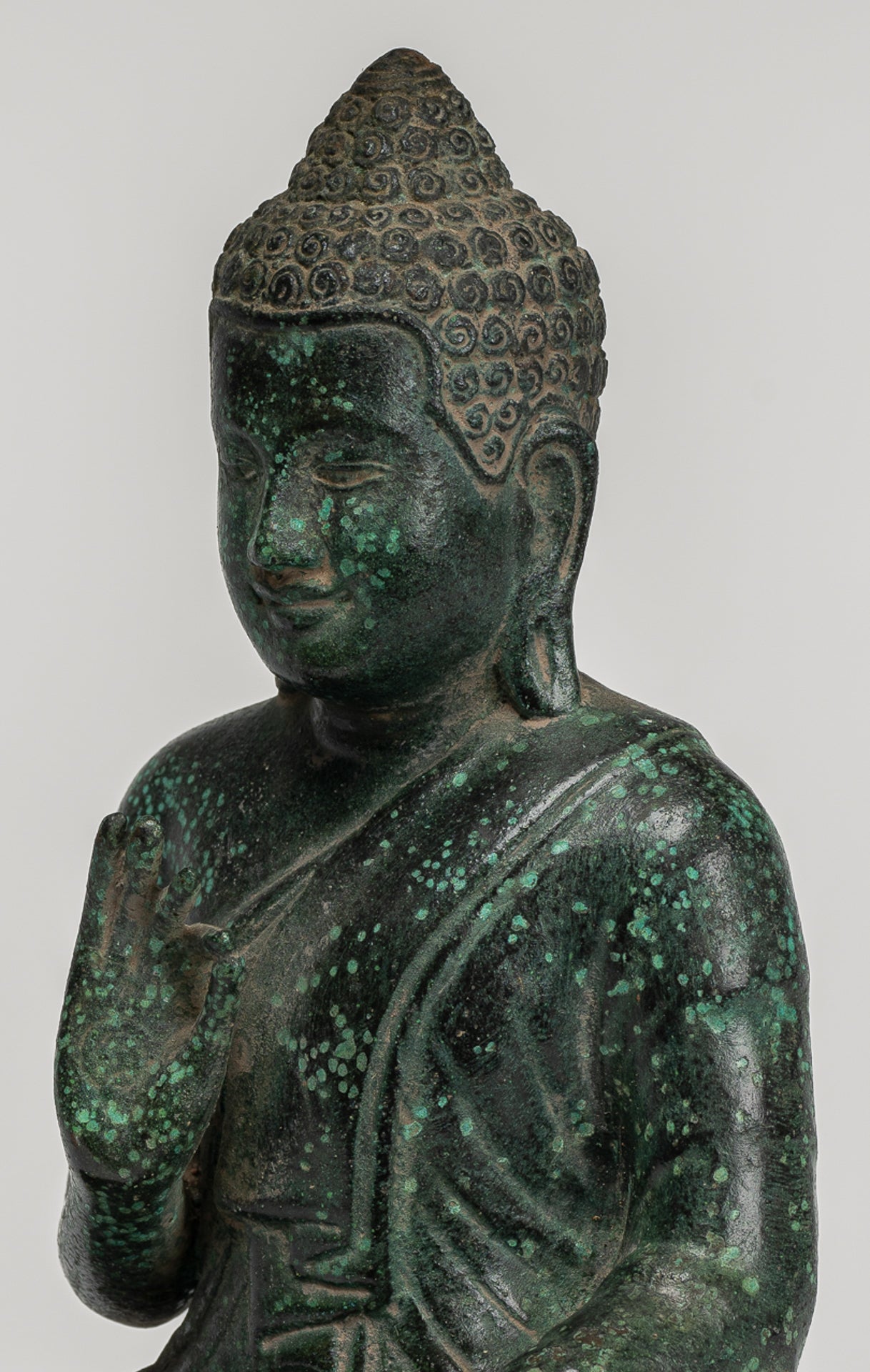 Buddha Statue - Buddha - Antique Khmer Style Seated Bronze Teaching Buddha Statue - 20cm/8"