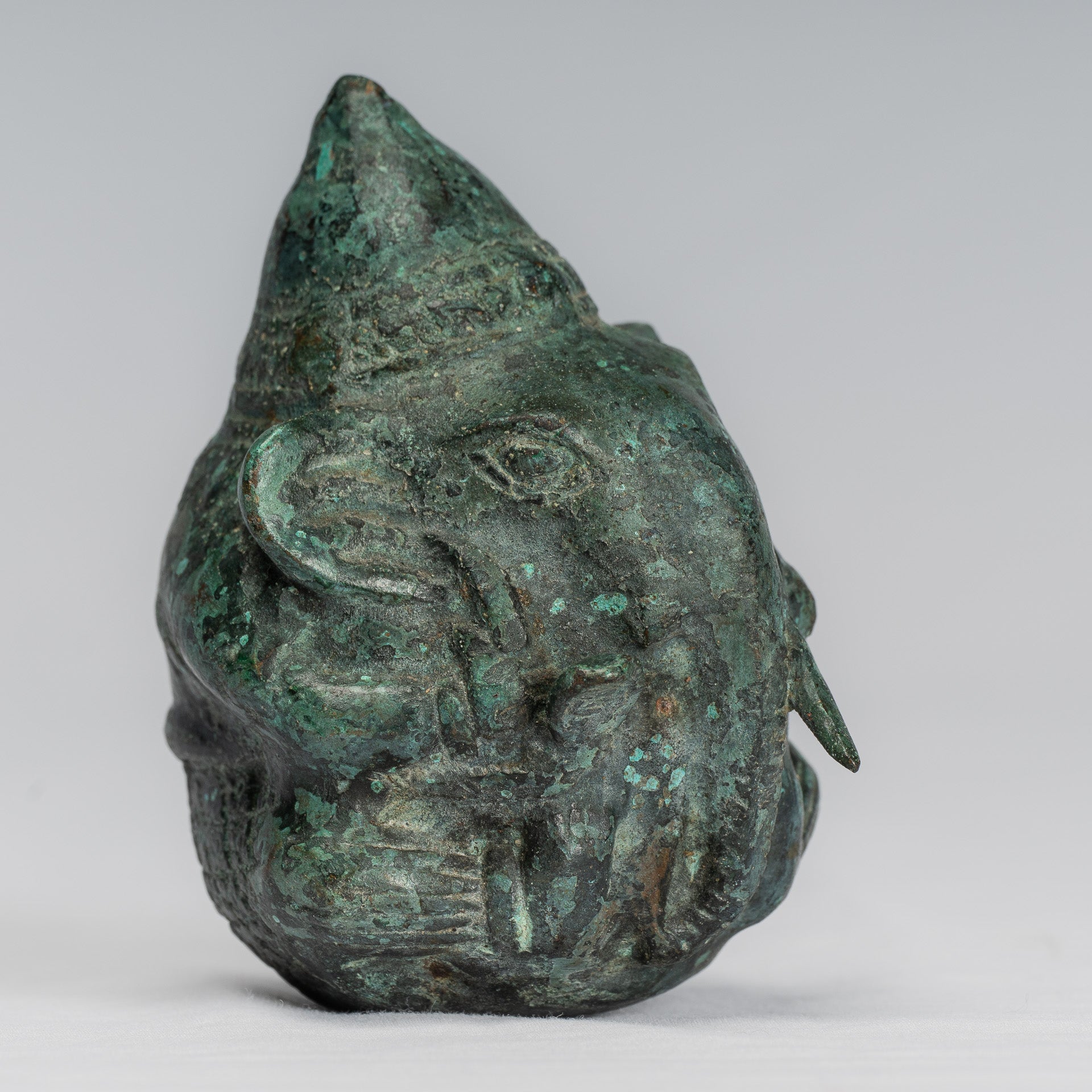 Antique Khmer Style Bronze Seated Round Elephant Statue - 10cm/4" Tall