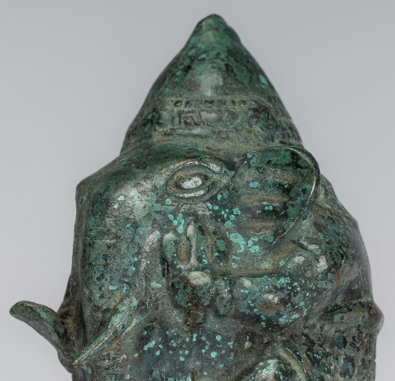 Antique Khmer Style Bronze Seated Round Elephant Statue - 10cm/4" Tall