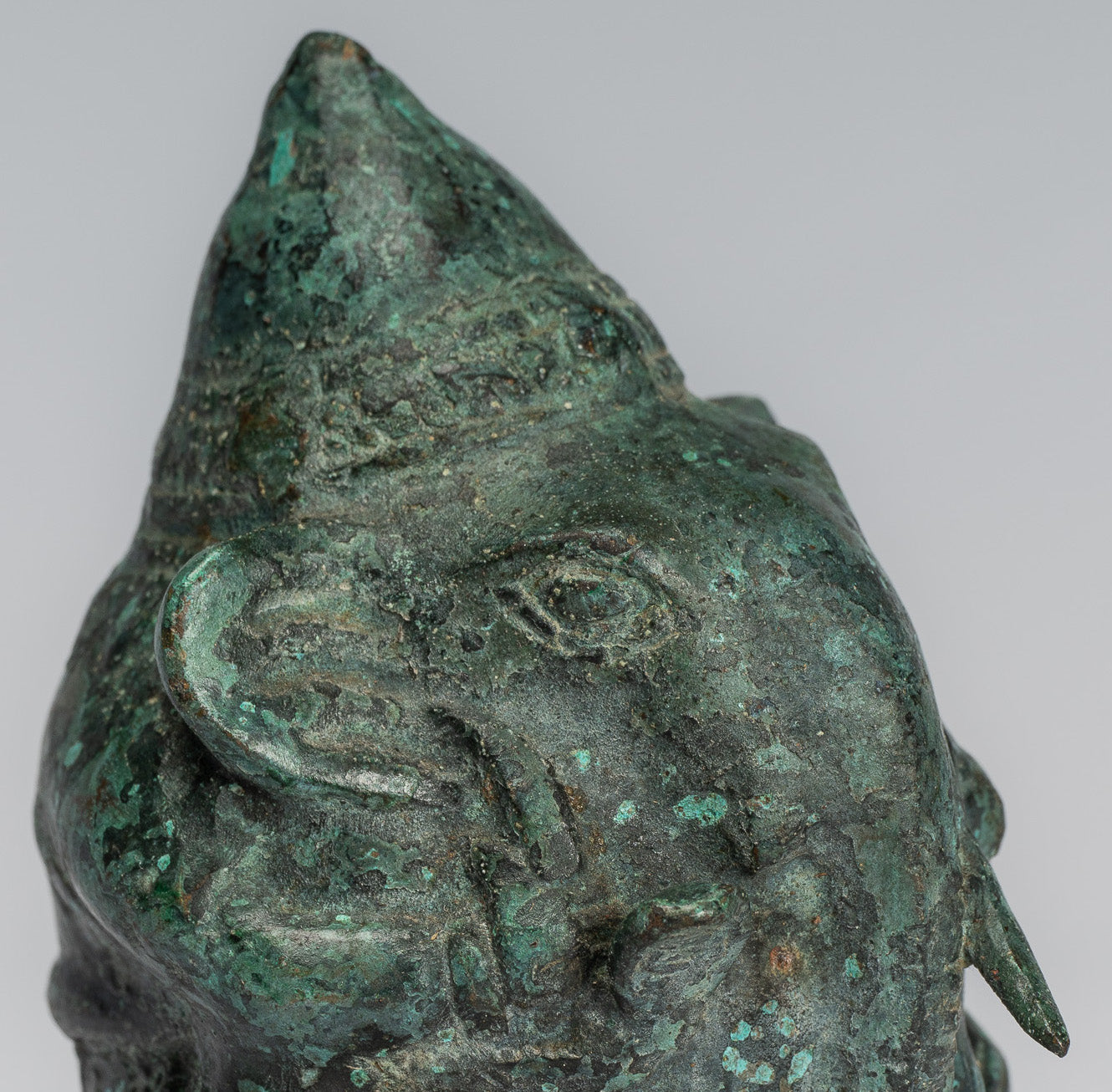 Antique Khmer Style Bronze Seated Round Elephant Statue - 10cm/4" Tall