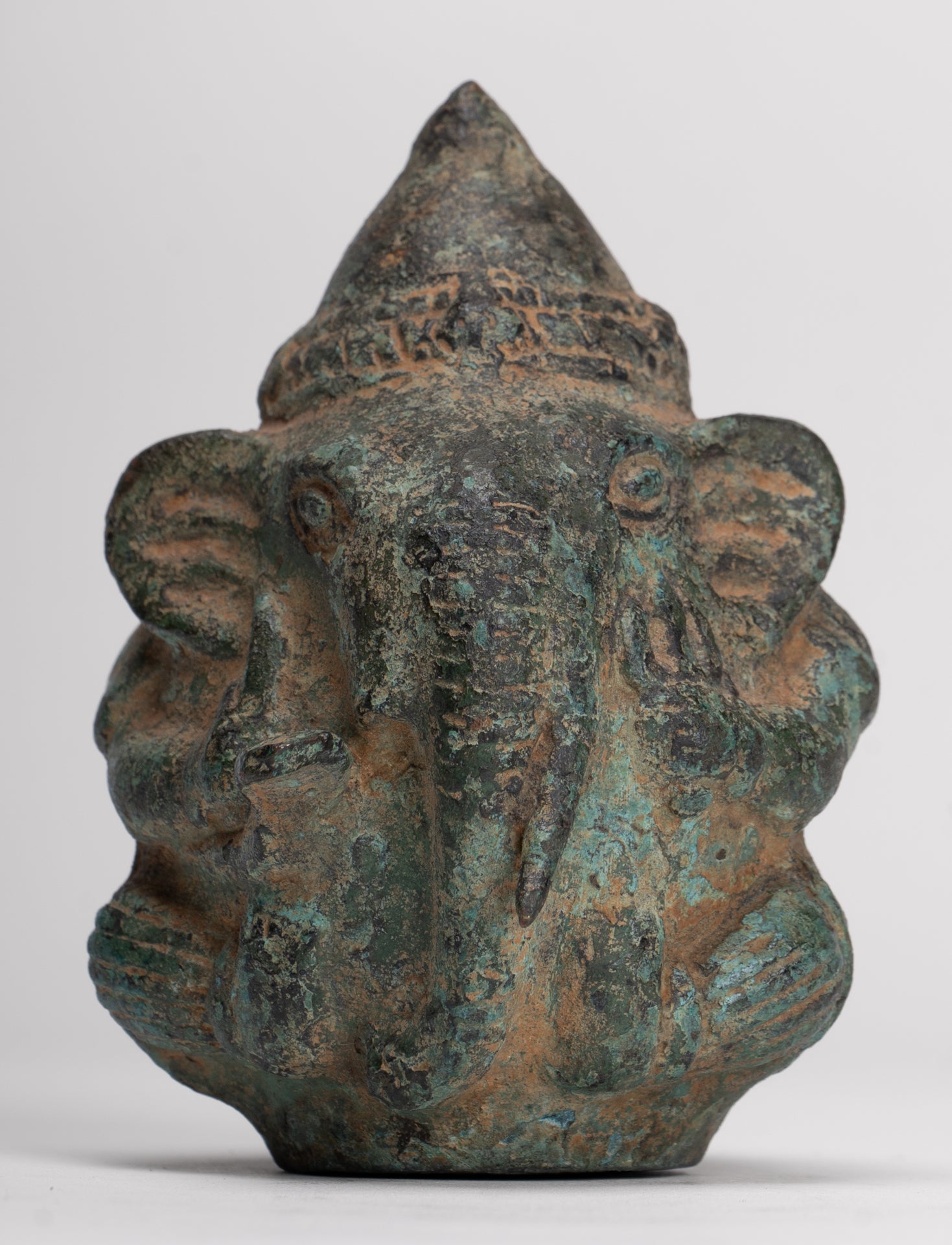 Antique Khmer Style Bronze Seated Round Elephant Statue - 10cm/4" Tall
