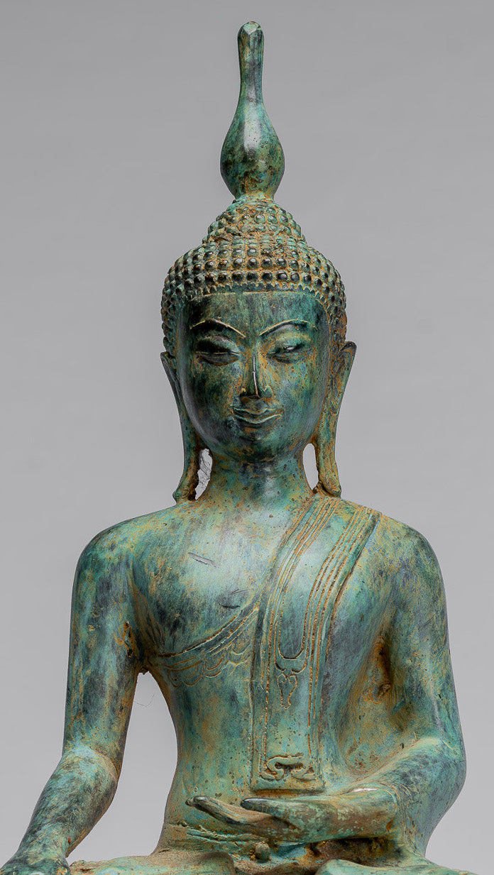 Buddha Statue-Antike Indonesische Stil Seated Bronze Javanese Erleuchtung Buddha mit Jüngern-32cm/13 "