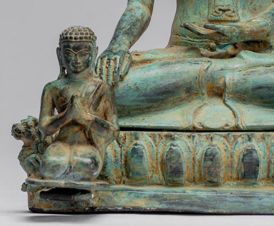 Buddha Statue-Antike Indonesische Stil Seated Bronze Javanese Erleuchtung Buddha mit Jüngern-32cm/13 "