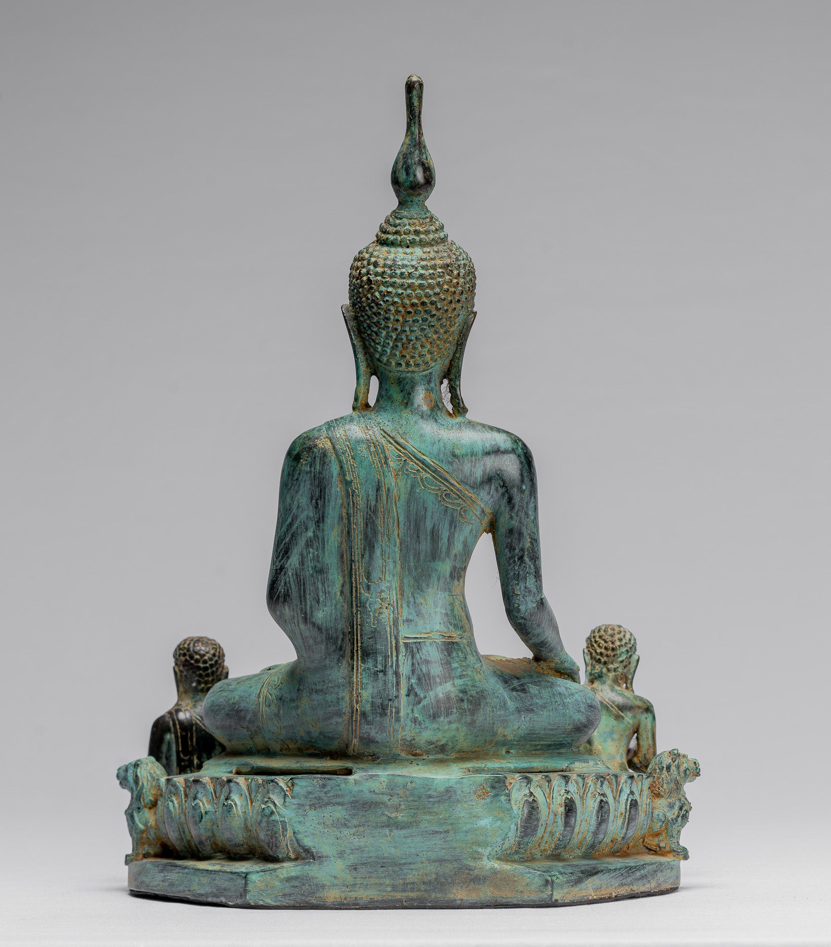 Buddha Statue-Antike Indonesische Stil Seated Bronze Javanese Erleuchtung Buddha mit Jüngern-32cm/13 "