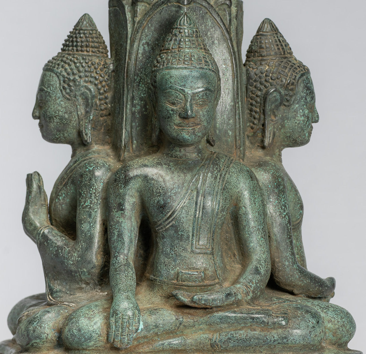 Antique Khmer Style Southeast Asia Bronze Four Way Buddha Statue - 28cm/11"