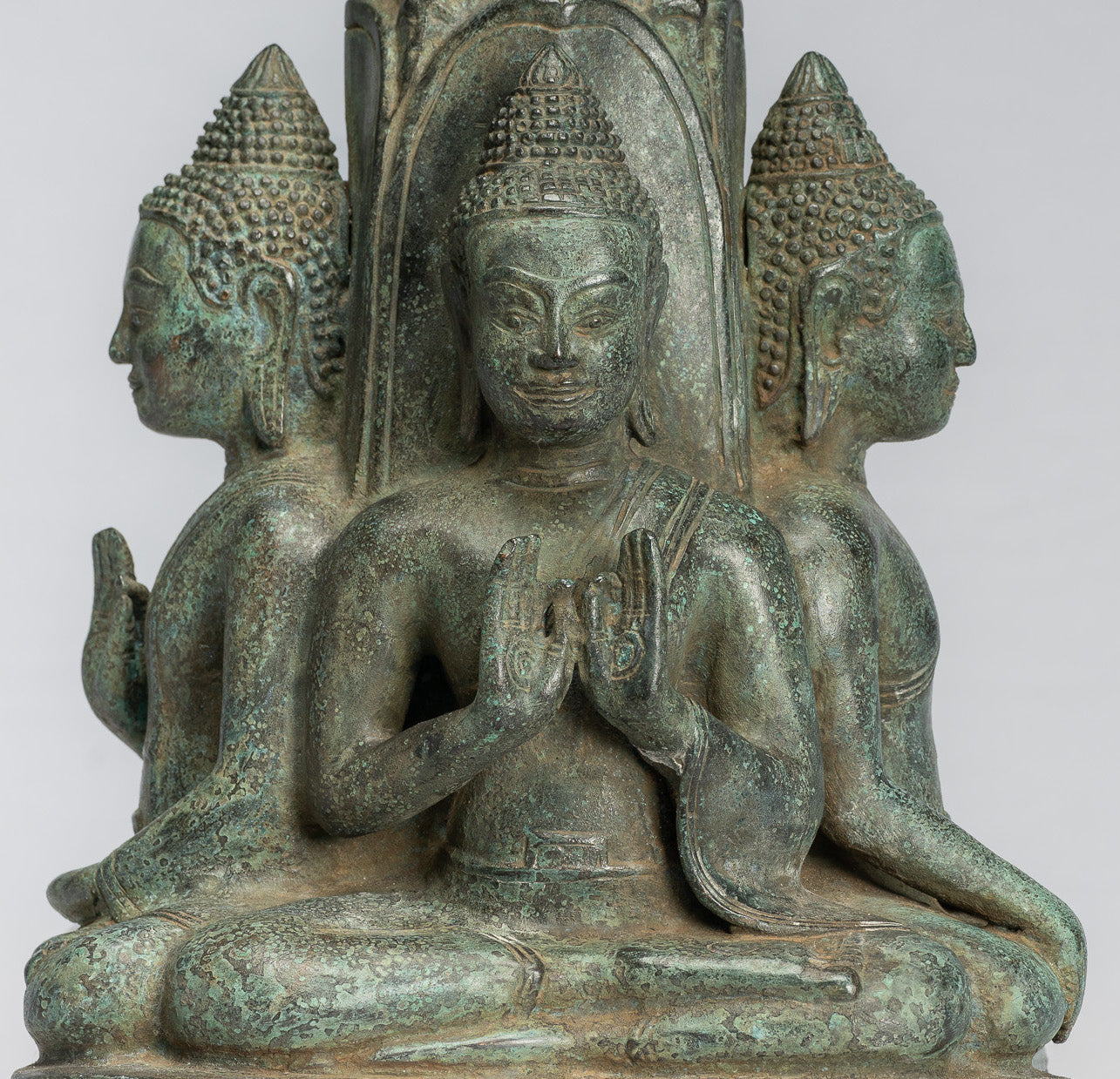 Antique Khmer Style Southeast Asia Bronze Four Way Buddha Statue - 28cm/11"