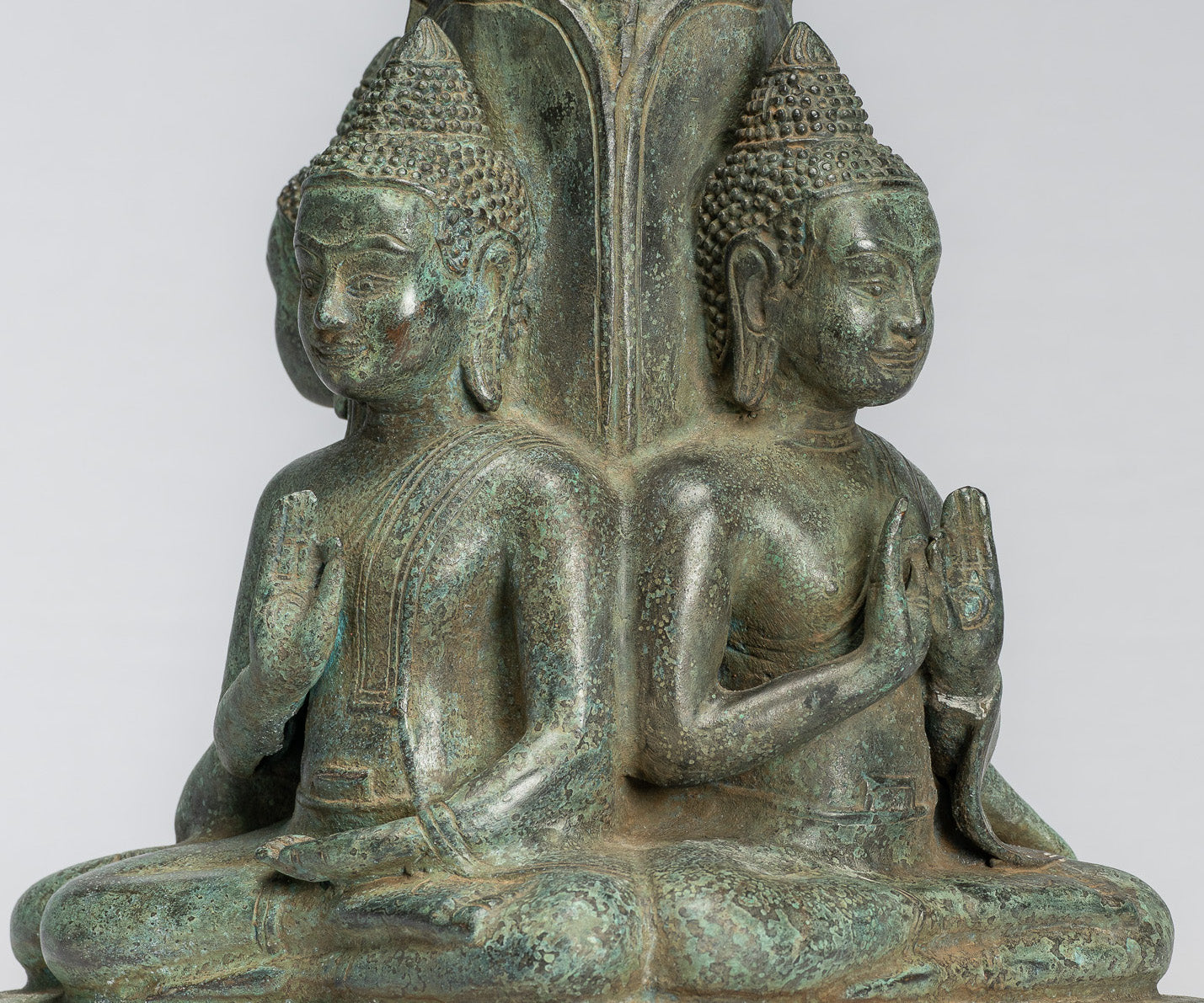 Antique Khmer Style Southeast Asia Bronze Four Way Buddha Statue - 28cm/11"