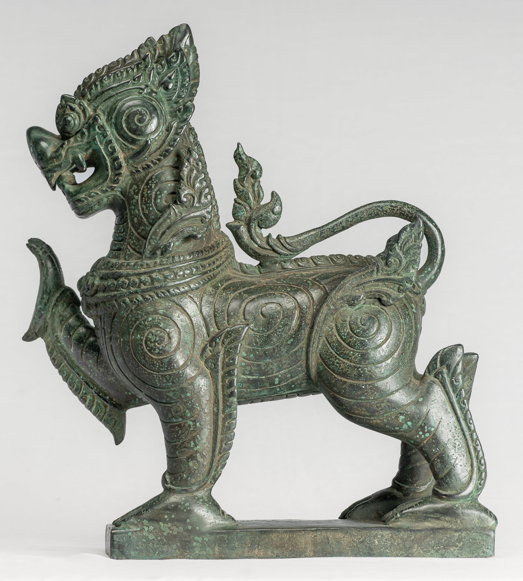Antique Burmese Style Bronze Standing Chinthe Guardian Temple Lion - 36cm/14"