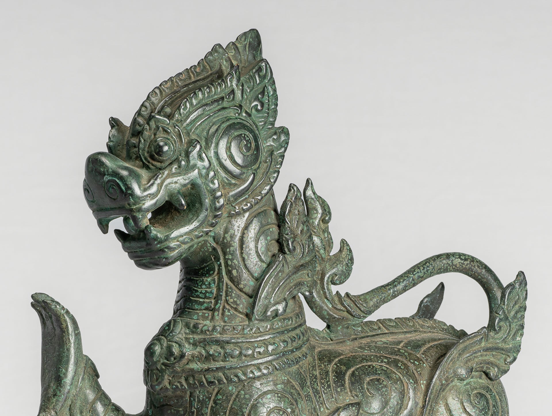 Antique Burmese Style Bronze Standing Chinthe Guardian Temple Lion - 36cm/14"