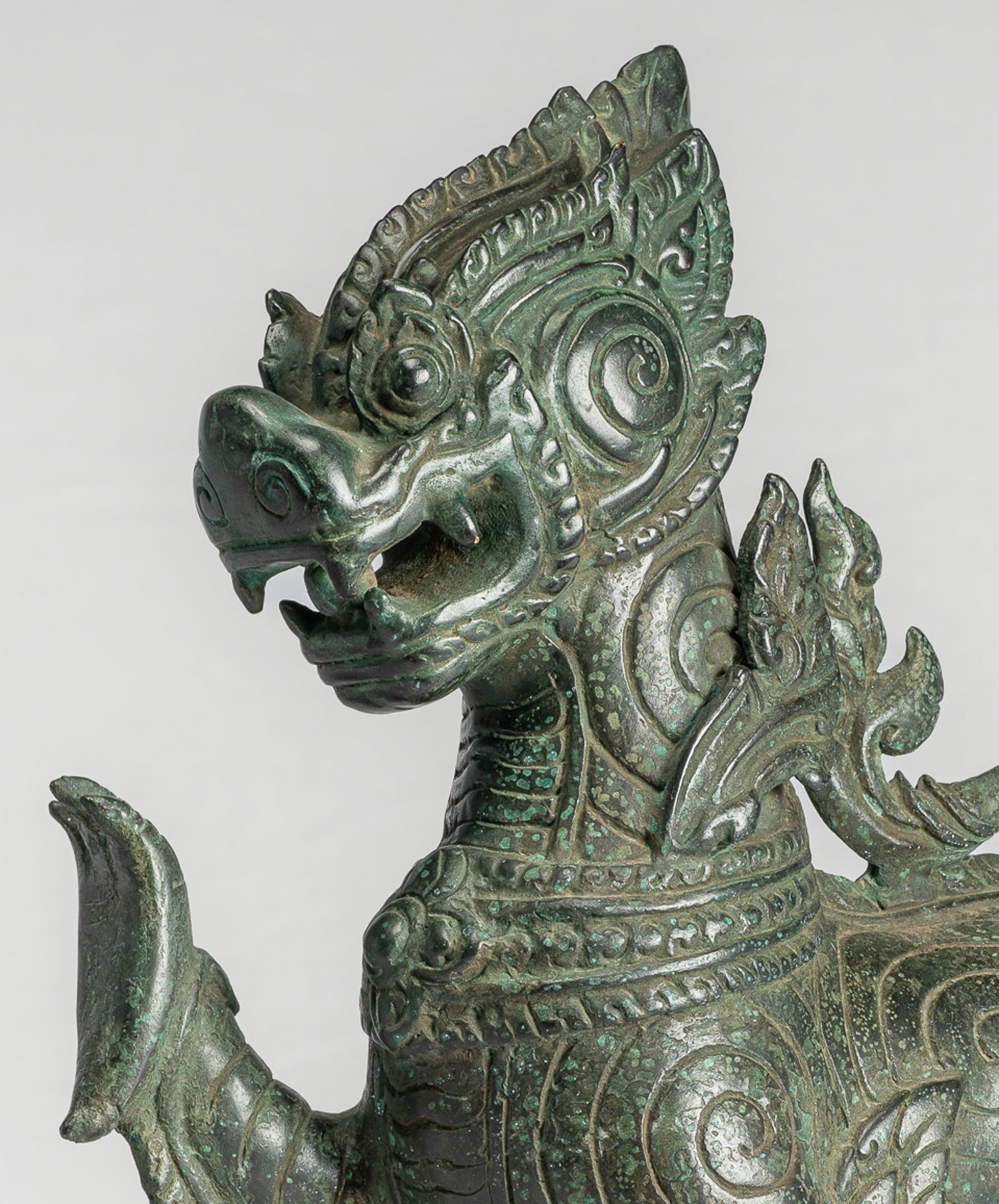 Antique Burmese Style Bronze Standing Chinthe Guardian Temple Lion - 36cm/14"