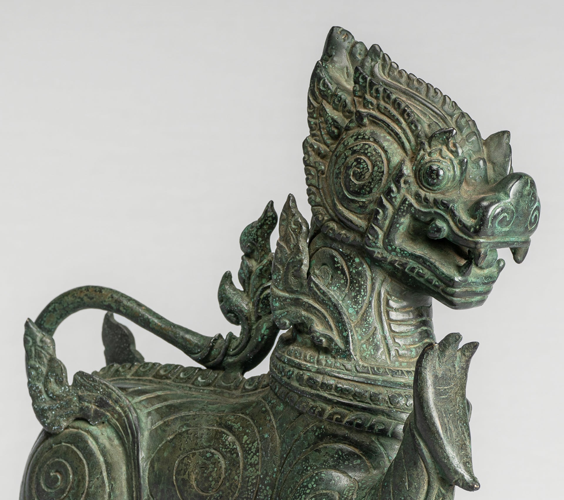 Antique Burmese Style Bronze Standing Chinthe Guardian Temple Lion - 36cm/14"