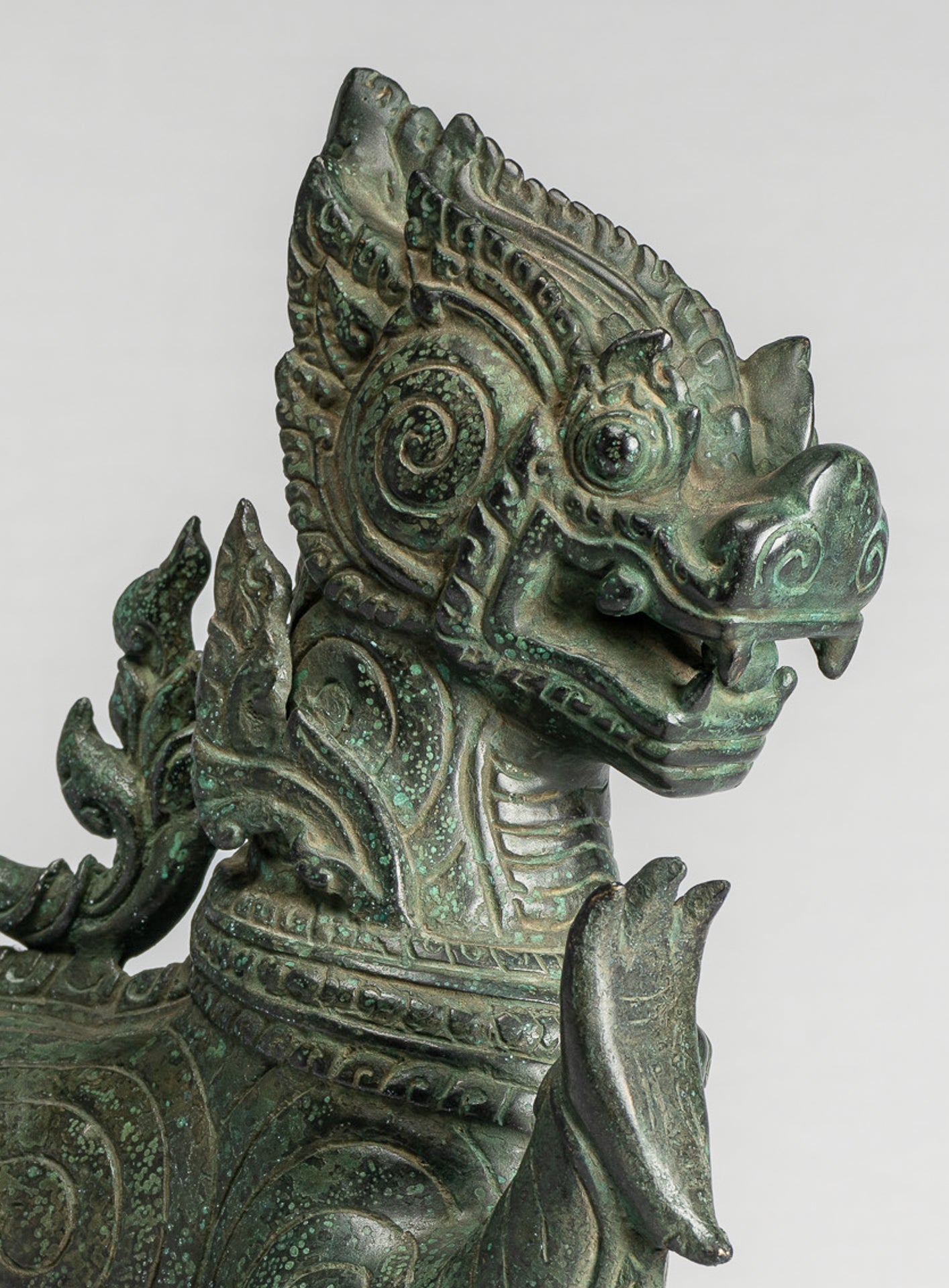 Antique Burmese Style Bronze Standing Chinthe Guardian Temple Lion - 36cm/14"
