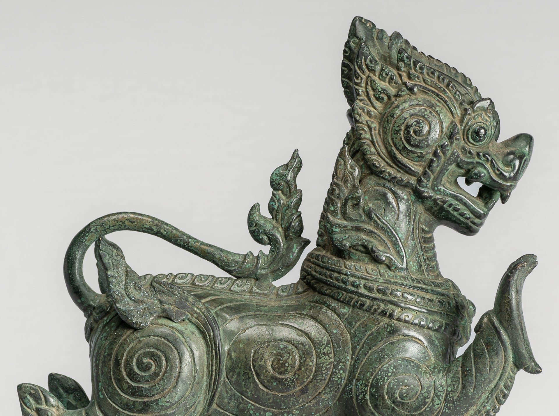 Antique Burmese Style Bronze Standing Chinthe Guardian Temple Lion - 36cm/14"