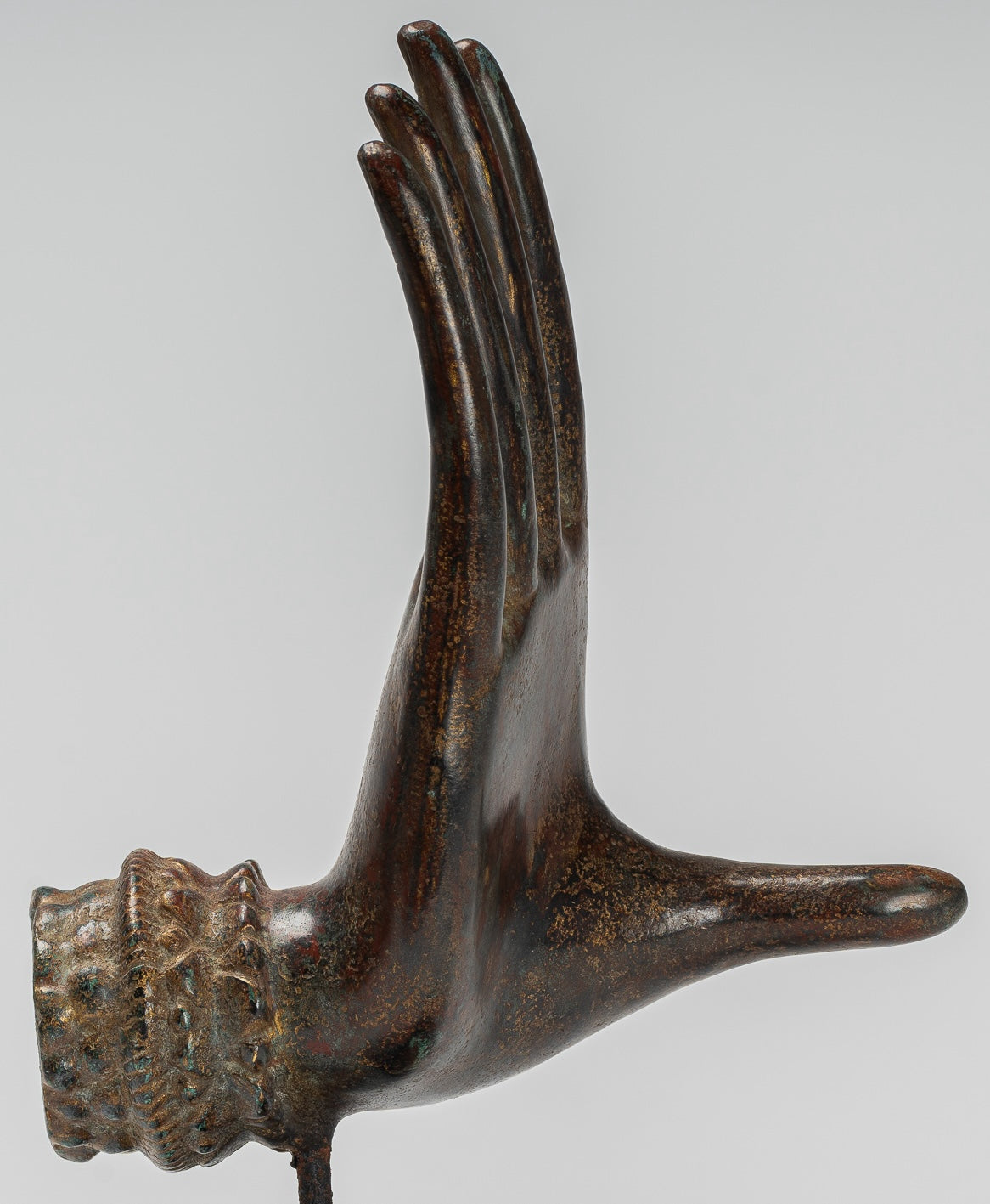 Antique Thai Style Southeast Asia Mounted Bronze Protection Thai Hand - 27cm/11"