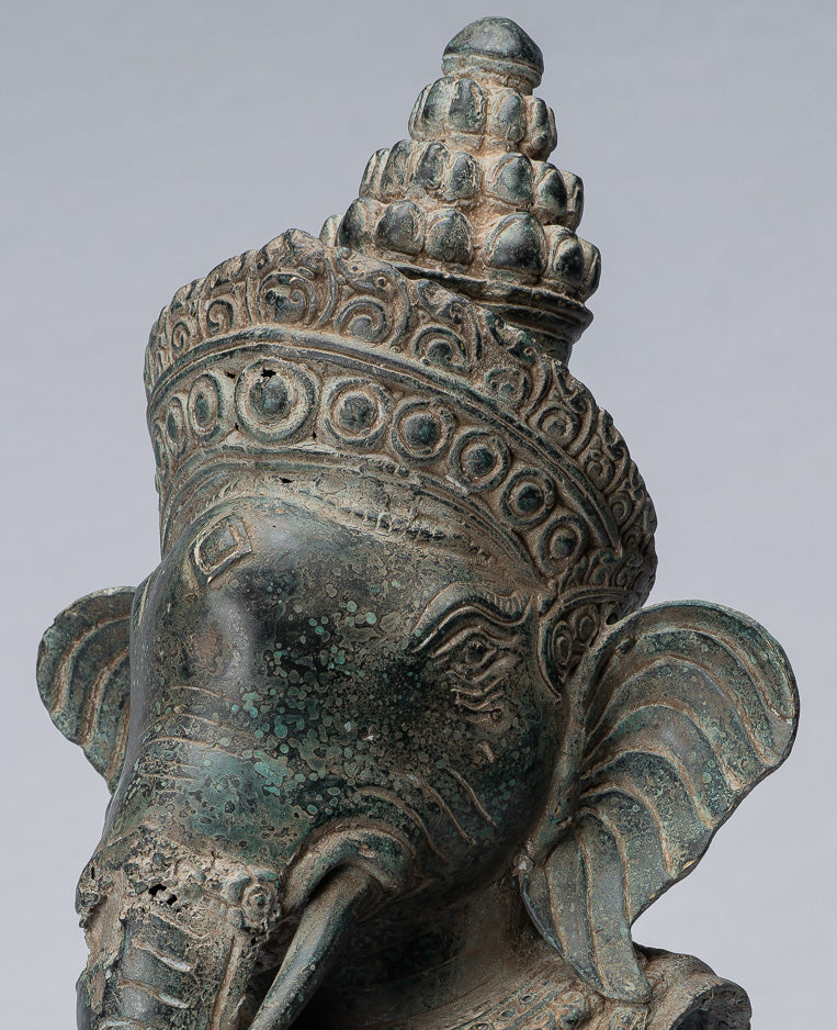 Ganesha Statue-Antique Khmer Style Mounted Bronze Angkor Wat Ganesha Statue-45cm/18 "