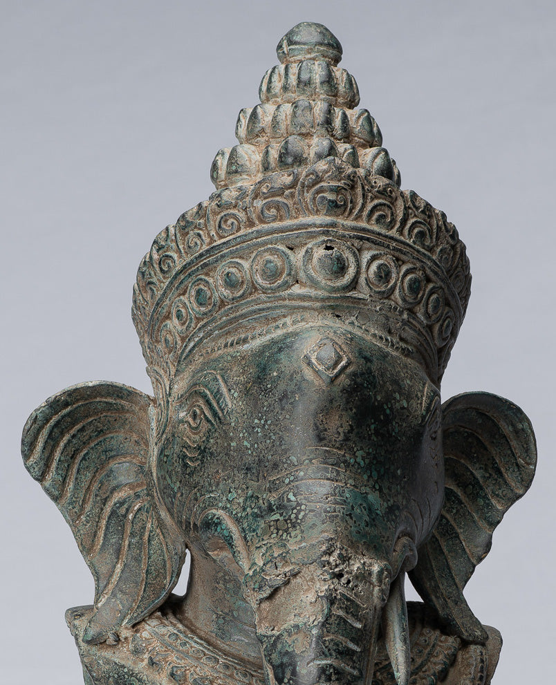 Ganesha Statue-Antique Khmer Style Mounted Bronze Angkor Wat Ganesha Statue-45cm/18 "