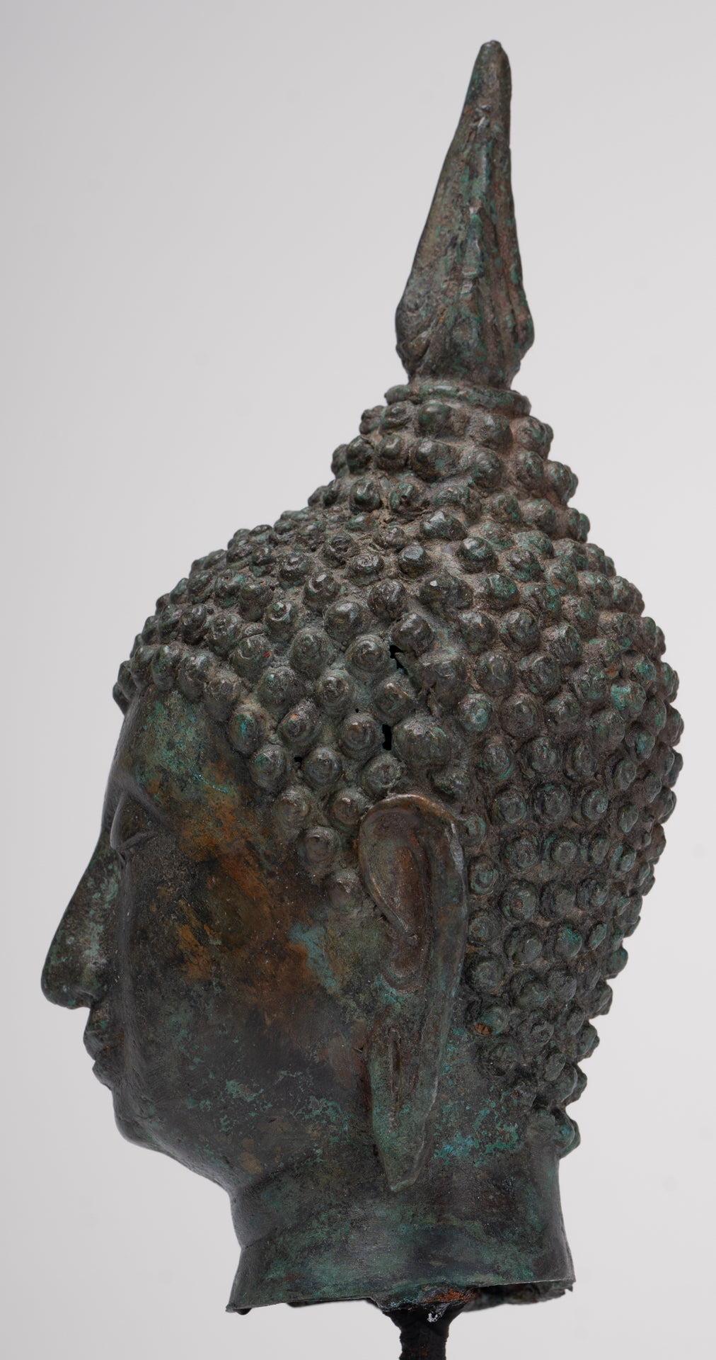 Antique Thai Style Sukhothai Mounted Bronze Buddha Head - 22.5cm/9"