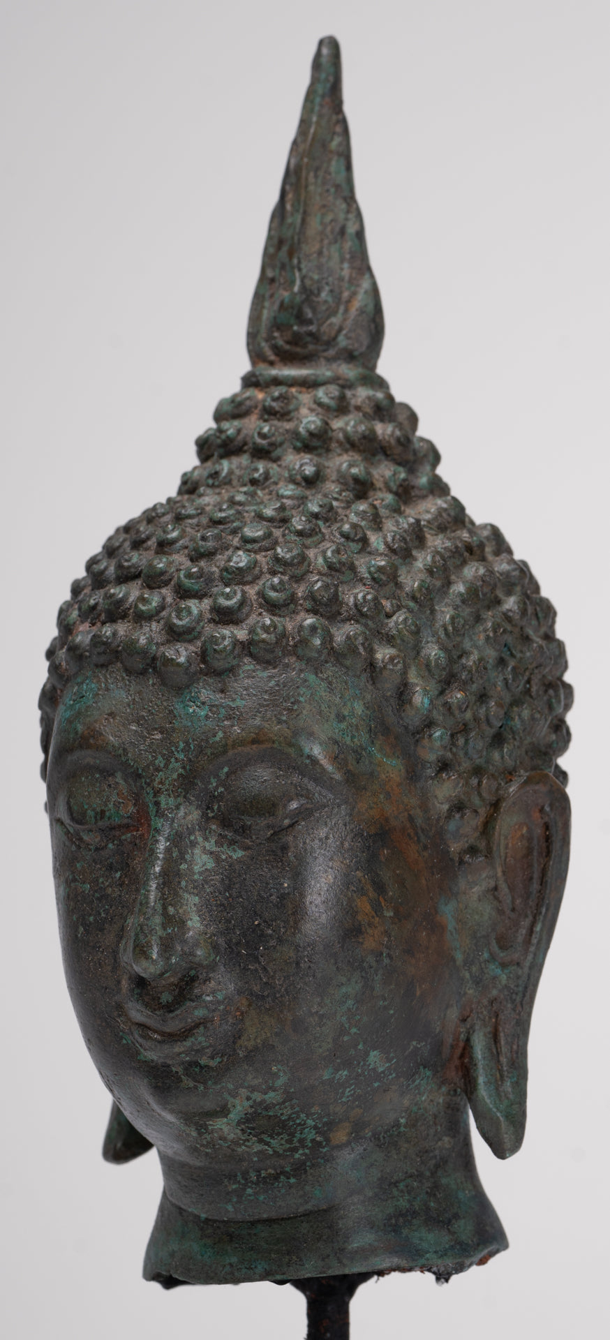 Antique Thai Style Sukhothai Mounted Bronze Buddha Head - 22.5cm/9"