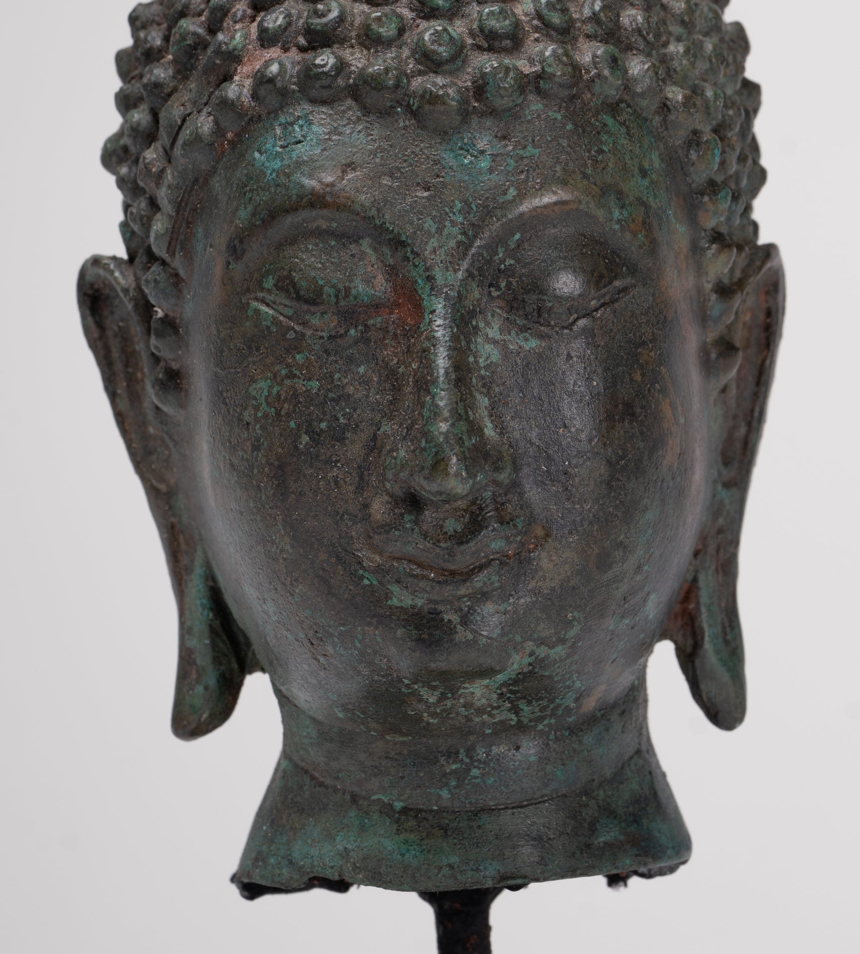 Antique Thai Style Sukhothai Mounted Bronze Buddha Head - 22.5cm/9"