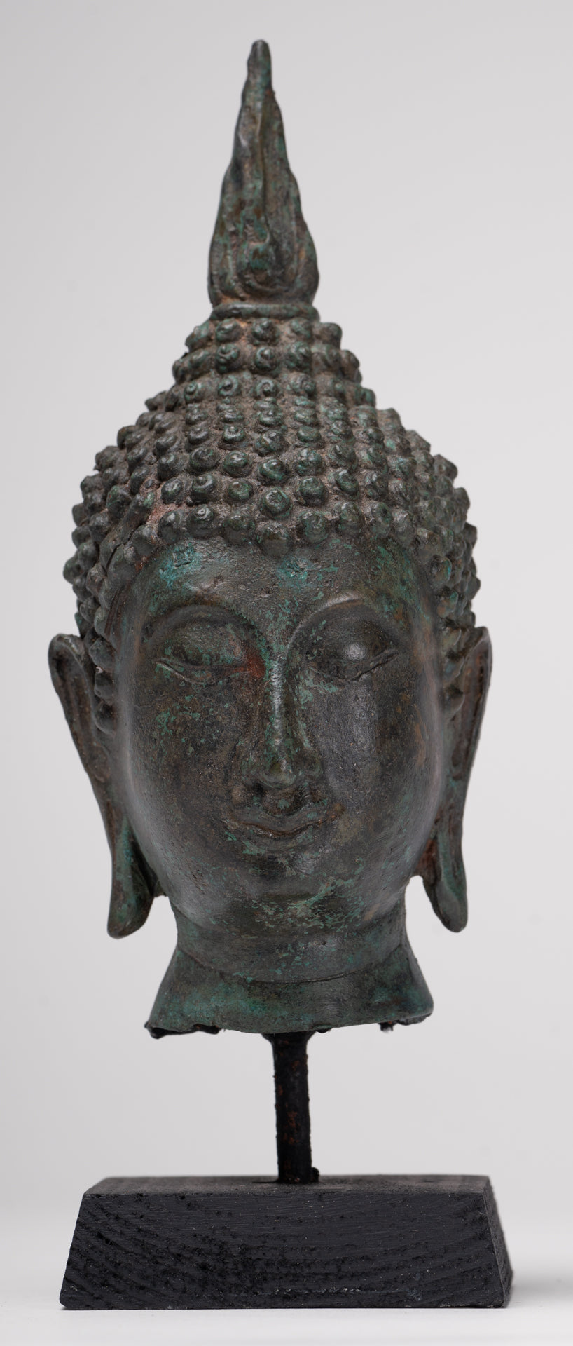Antique Thai Style Sukhothai Mounted Bronze Buddha Head - 22.5cm/9"
