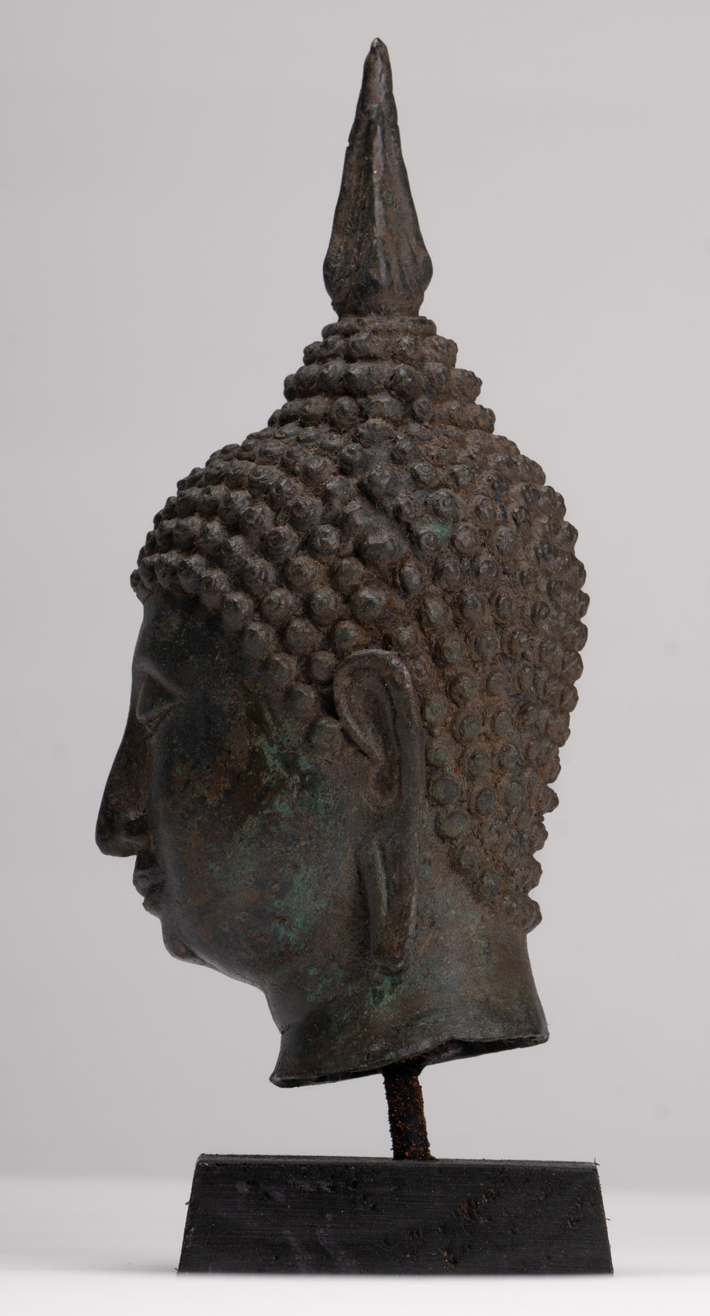 Buddha Head - Antique Thai Style Sukhothai Mounted Bronze Buddha Head - 22cm/9"