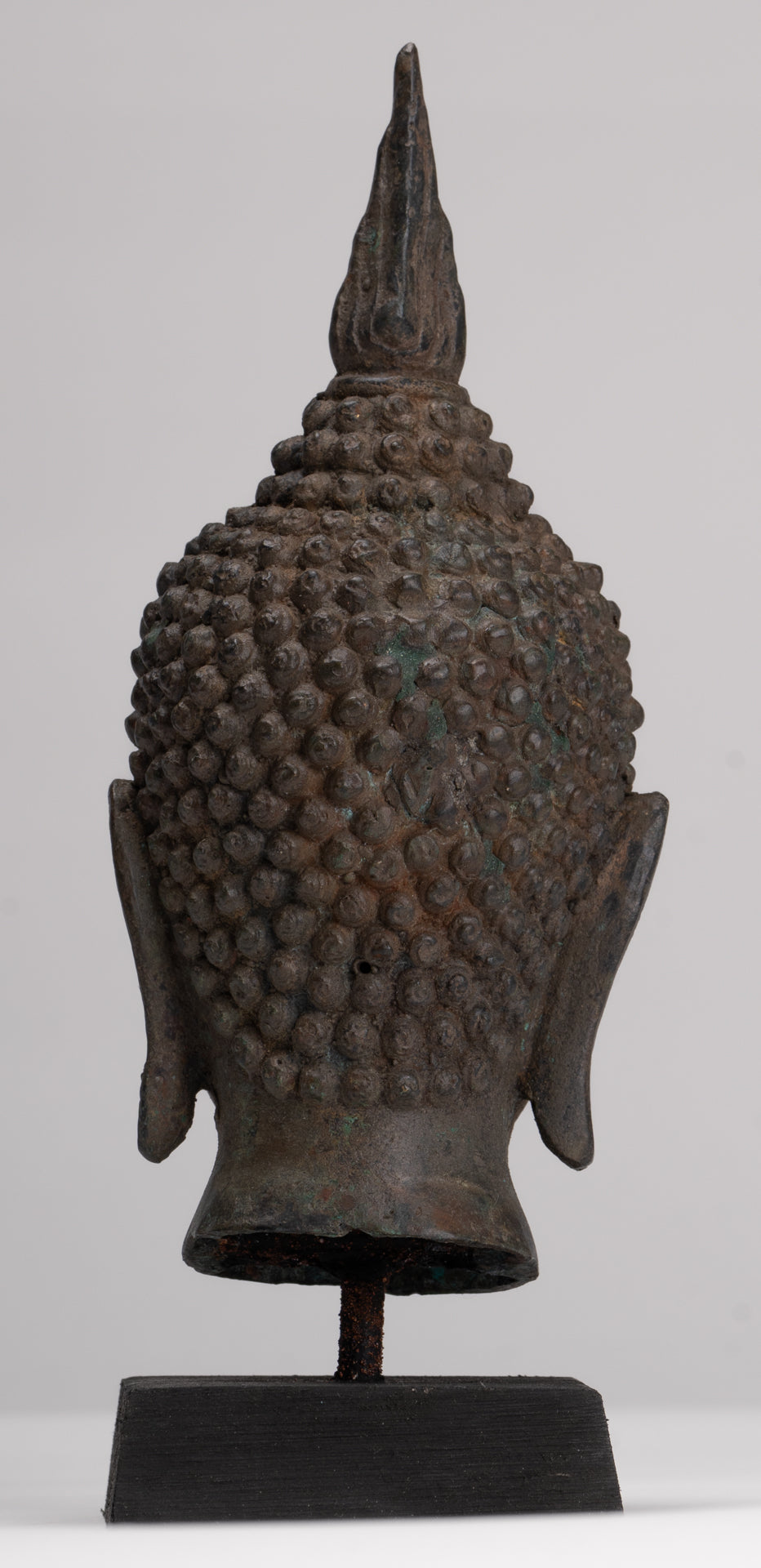 Buddha Head - Antique Thai Style Sukhothai Mounted Bronze Buddha Head - 22cm/9"